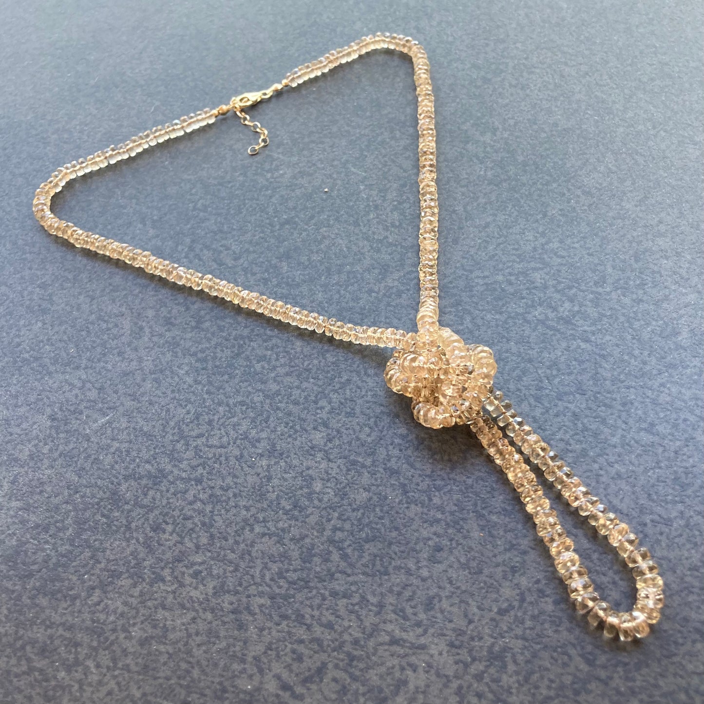 Champagne Quartz Long Hand Knotted Silk Necklace