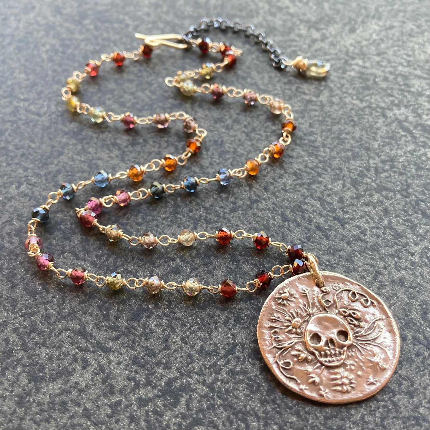 Tundra Sapphire & Mixed Metal Sugar Skull Necklace