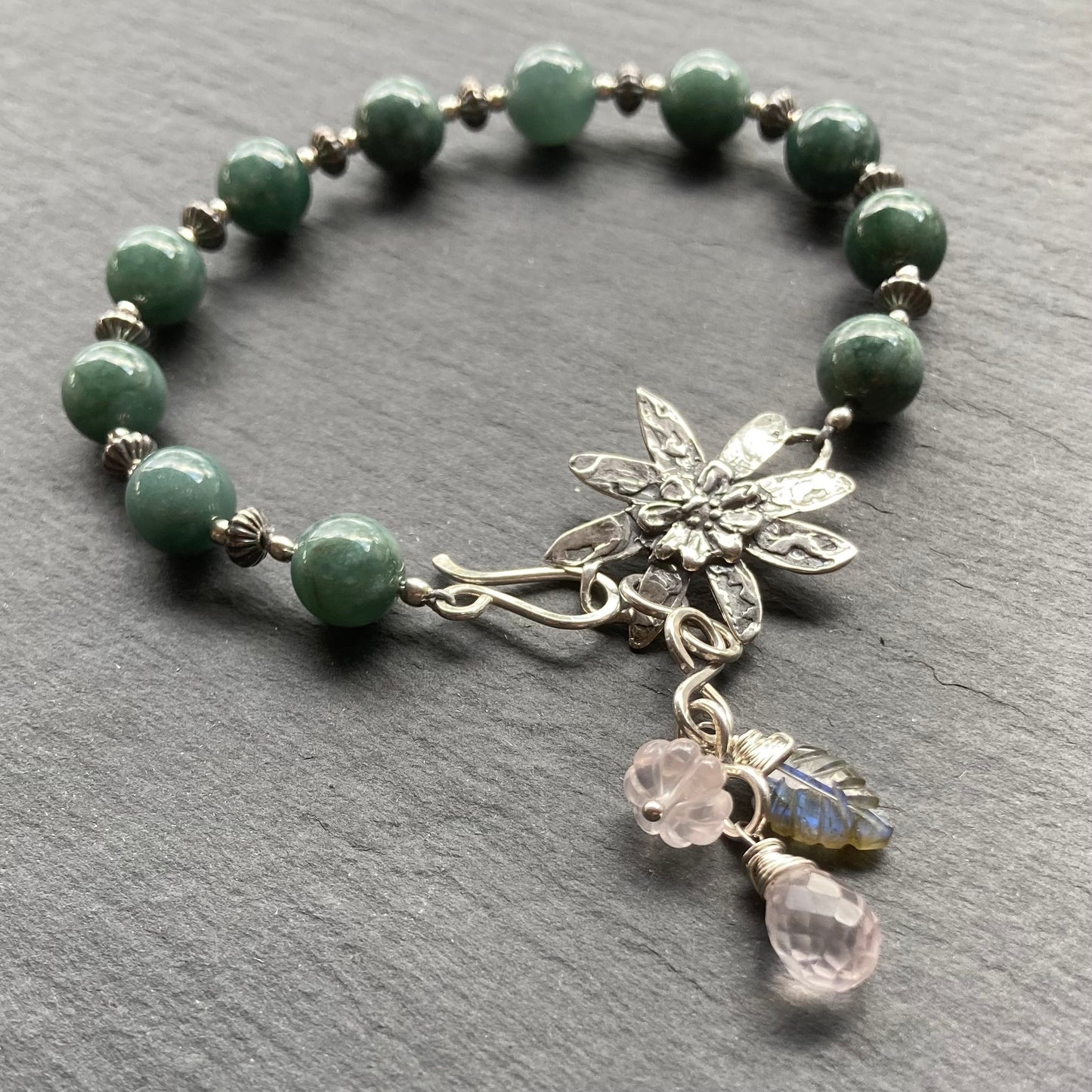 Guatemalan Jade & Sterling Silver Winter Succulent Bracelet