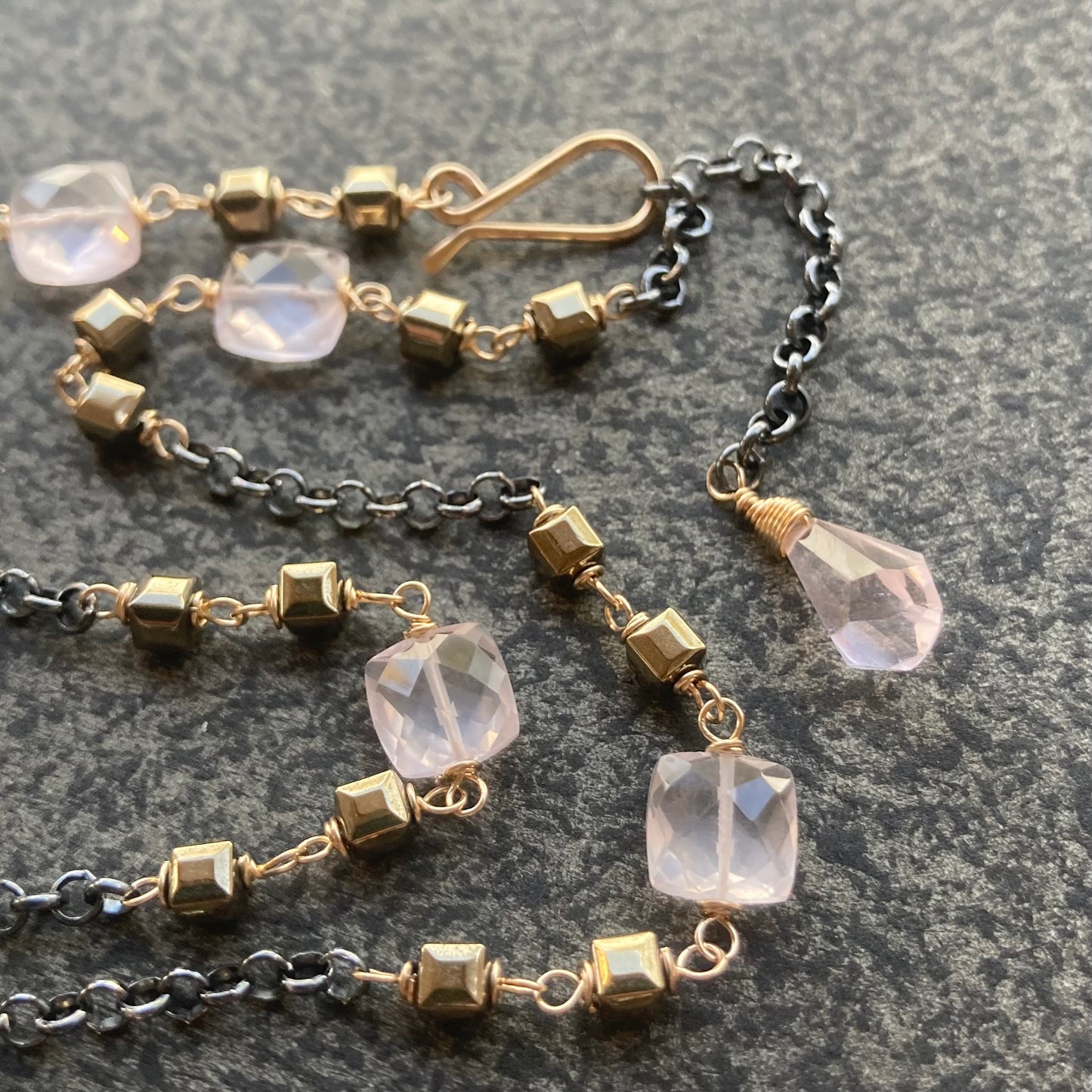 Rose Quartz, Pyrite & Mixed Metal Convertible Necklace