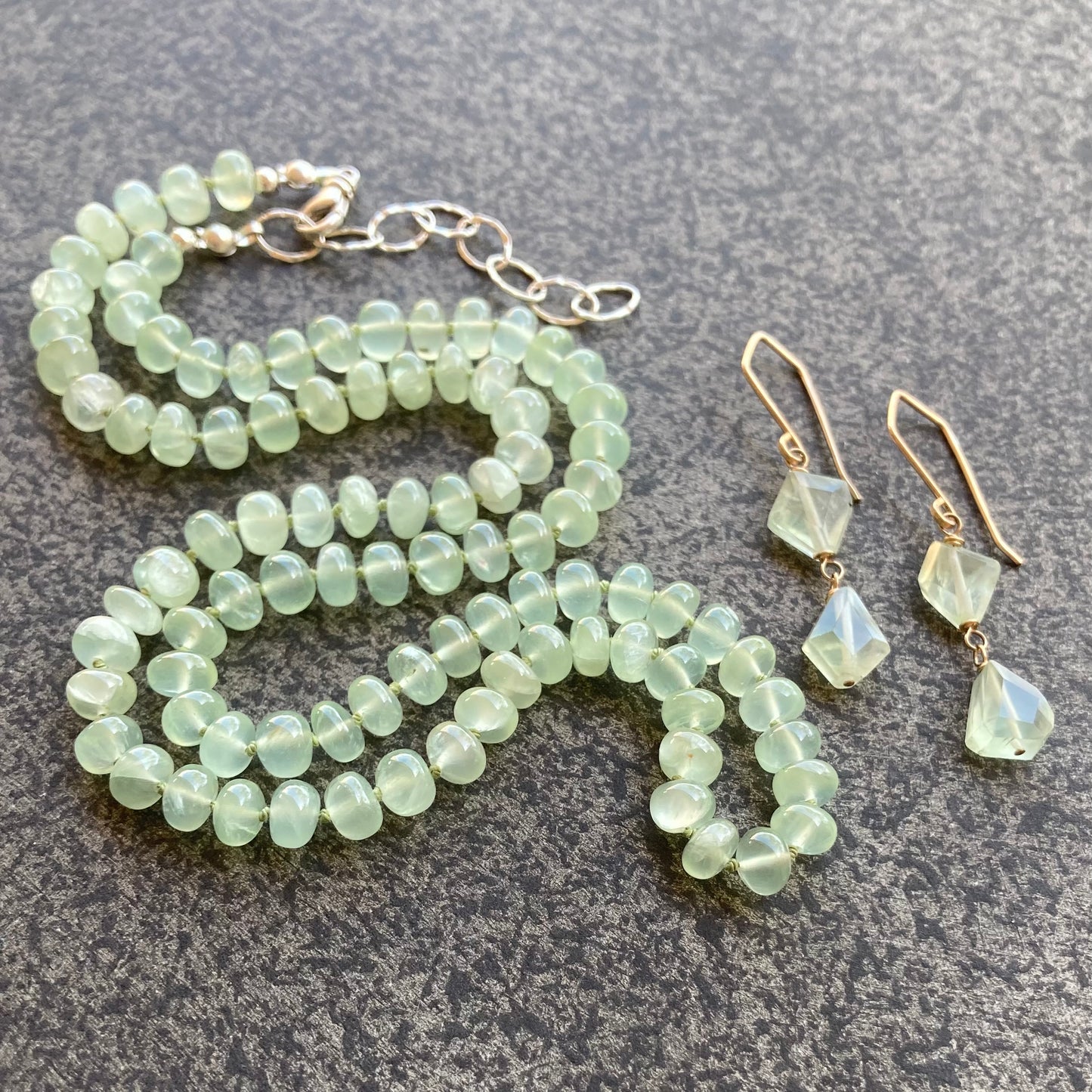 Prehnite Hand Knotted Silk Necklace
