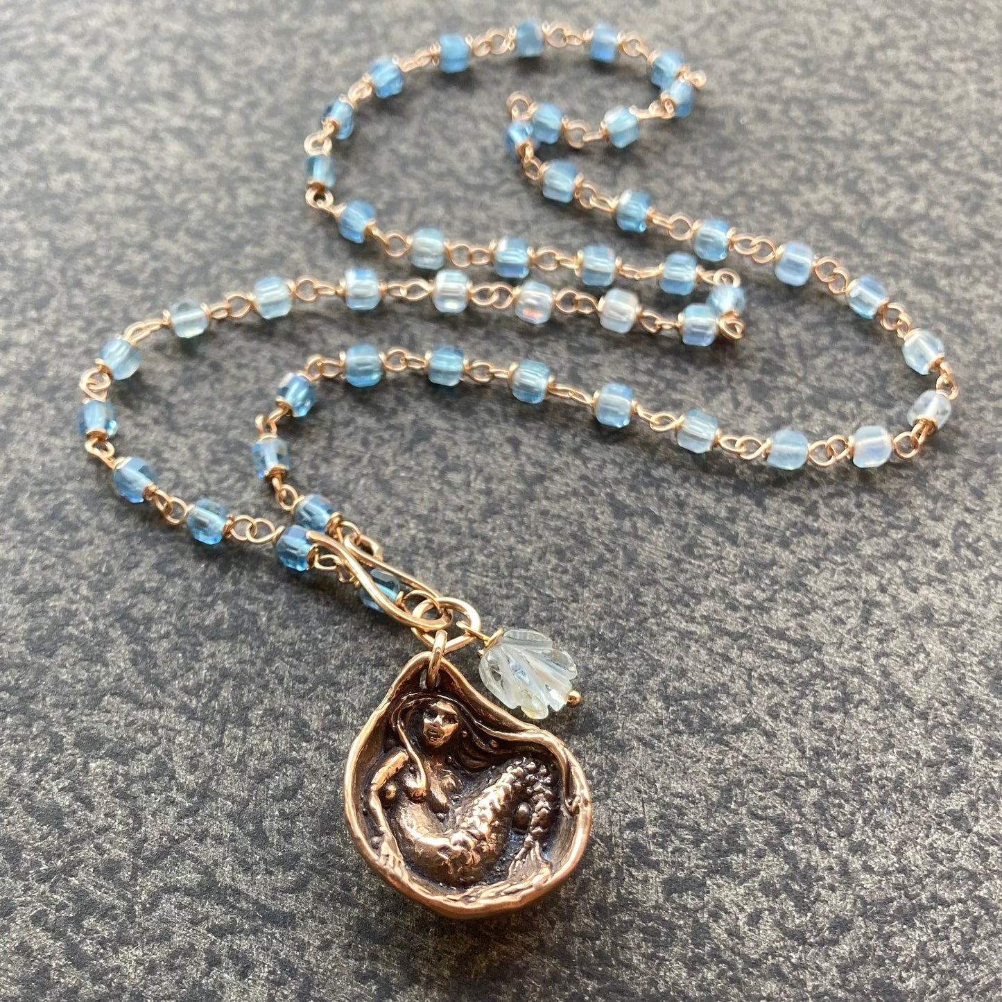 Santa Maria Aquamarine, Gold & Bronze Siren of the Sea Pendant Necklace