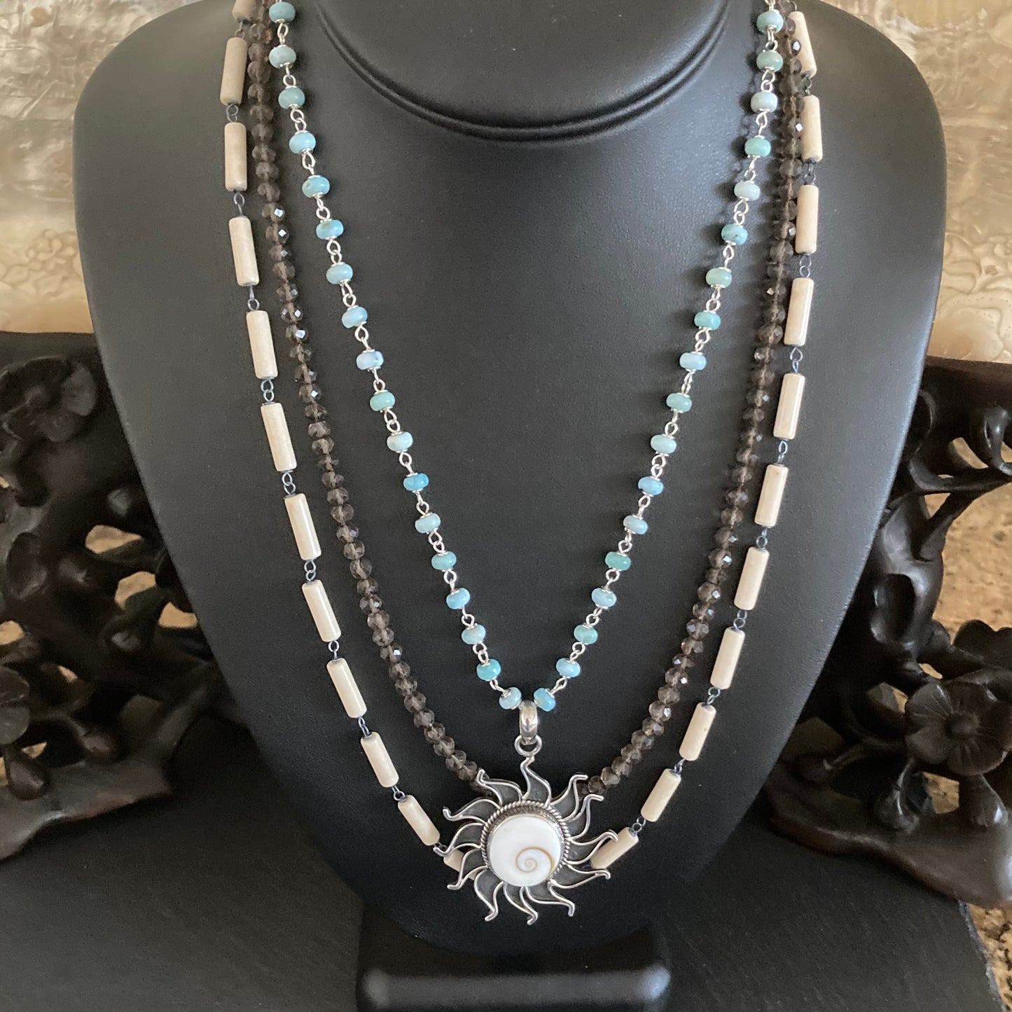 Larimar & Sterling Silver Vintage Shiva Eye Sun & Sea Pendant Necklace