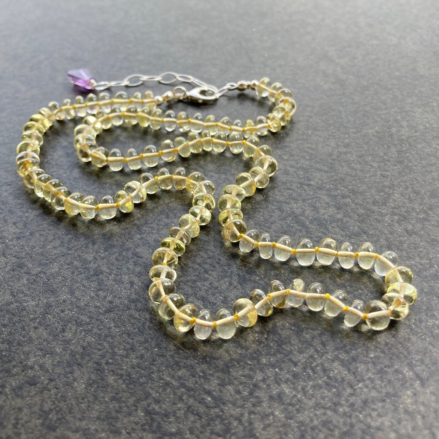 Lemon Quartz Hand Knotted Silk Necklace