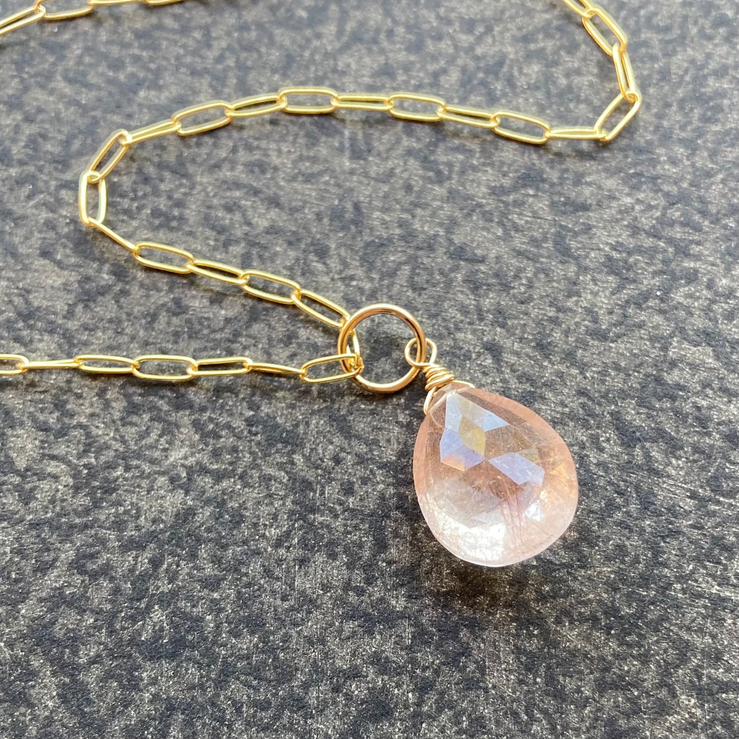 Copper Rutilated Quartz & Gold Pendant Necklace