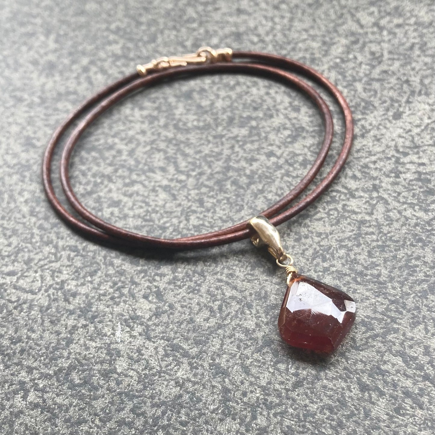Hessonite Garnet & Bronze Leather Choker