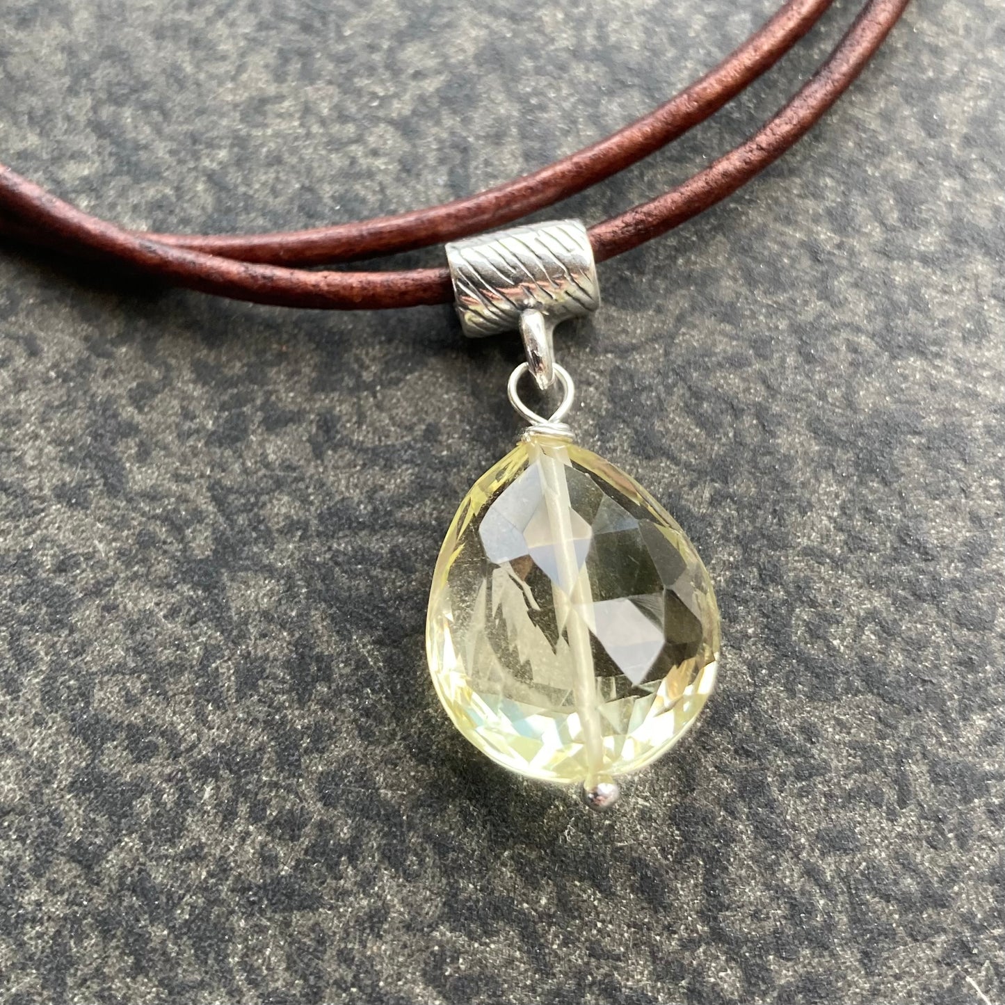 Lemon Quartz & Sterling Silver Leather Choker