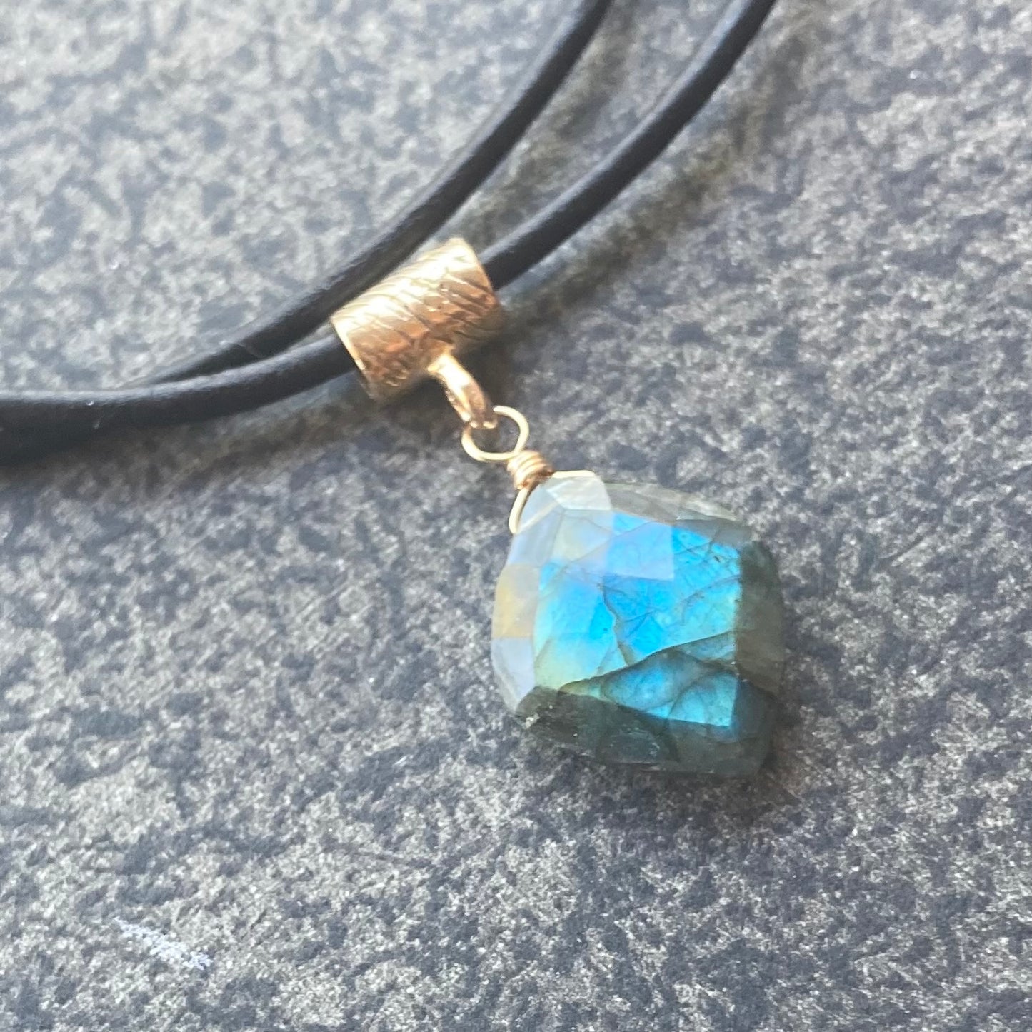 Labradorite & Bronze Leather Choker