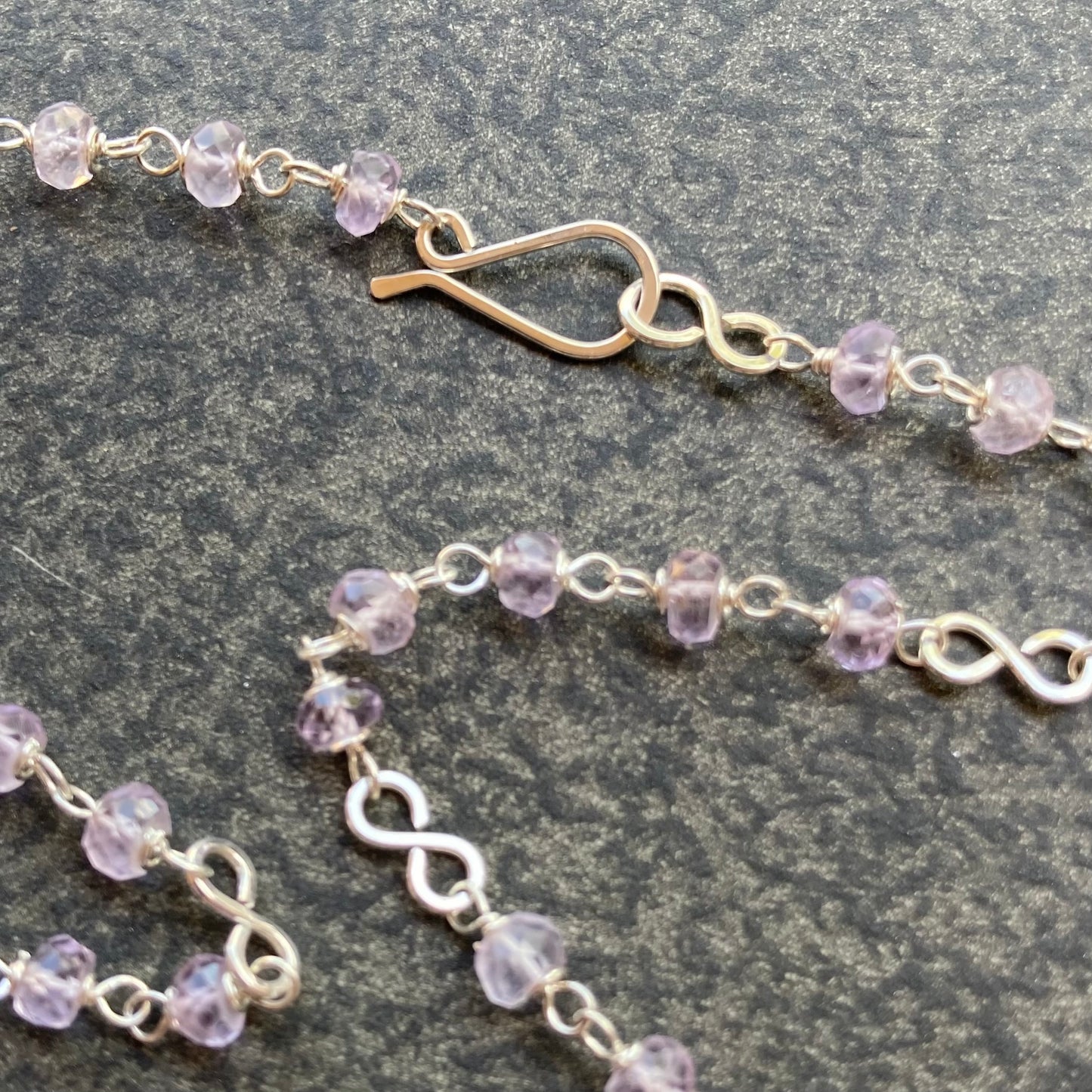Pink Amethyst & Sterling Silver Butterfly Infinity Necklace