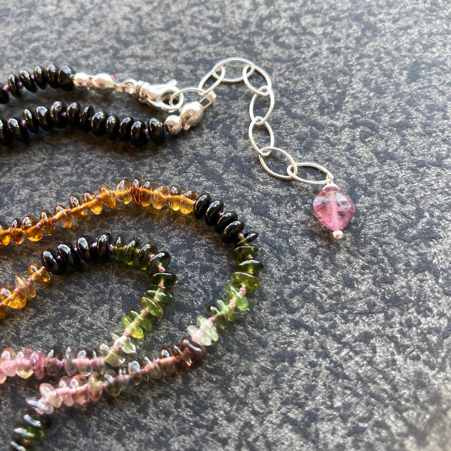 Ombré Tourmaline Hand Knotted Silk Necklace