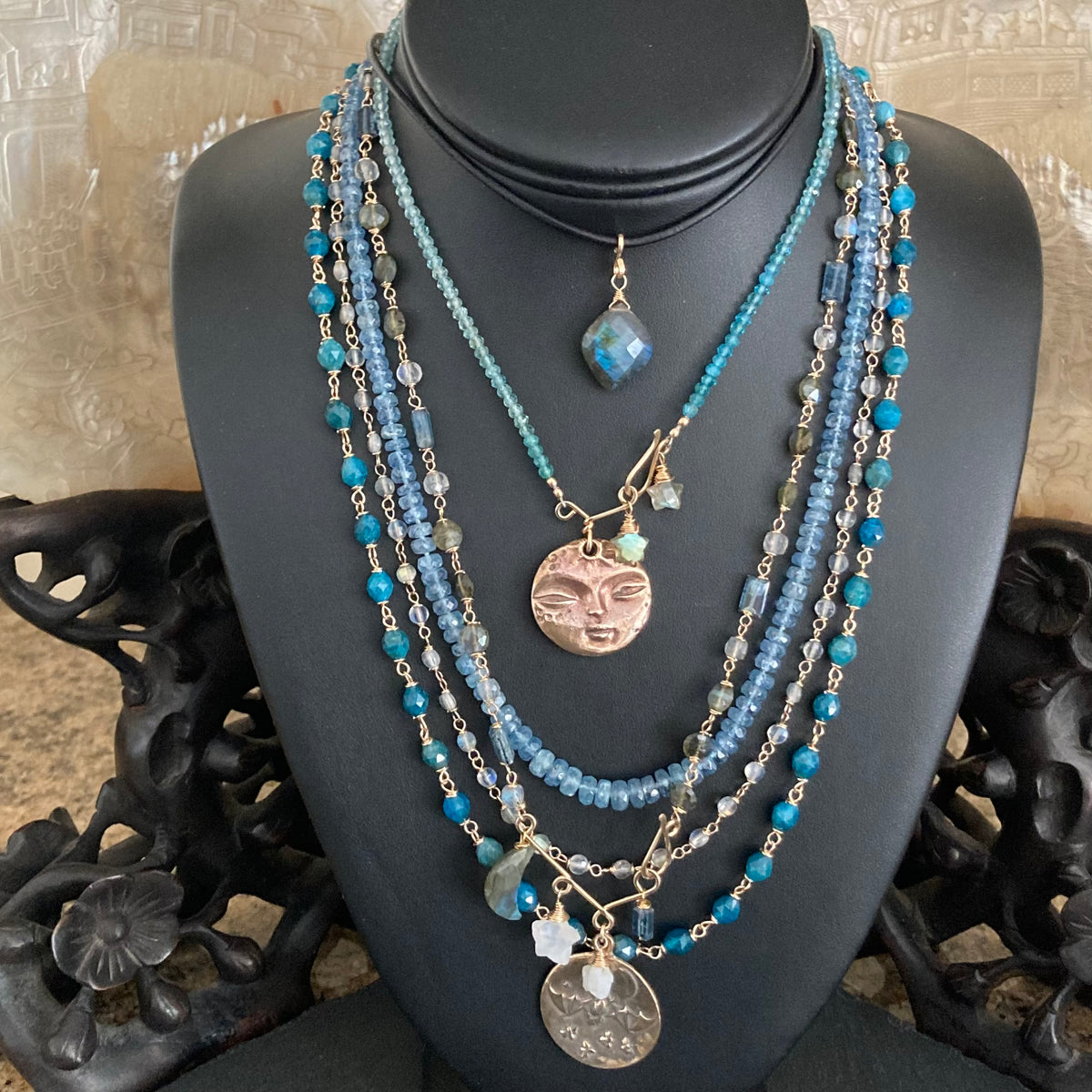 Neon Blue Apatite & Gold Necklace