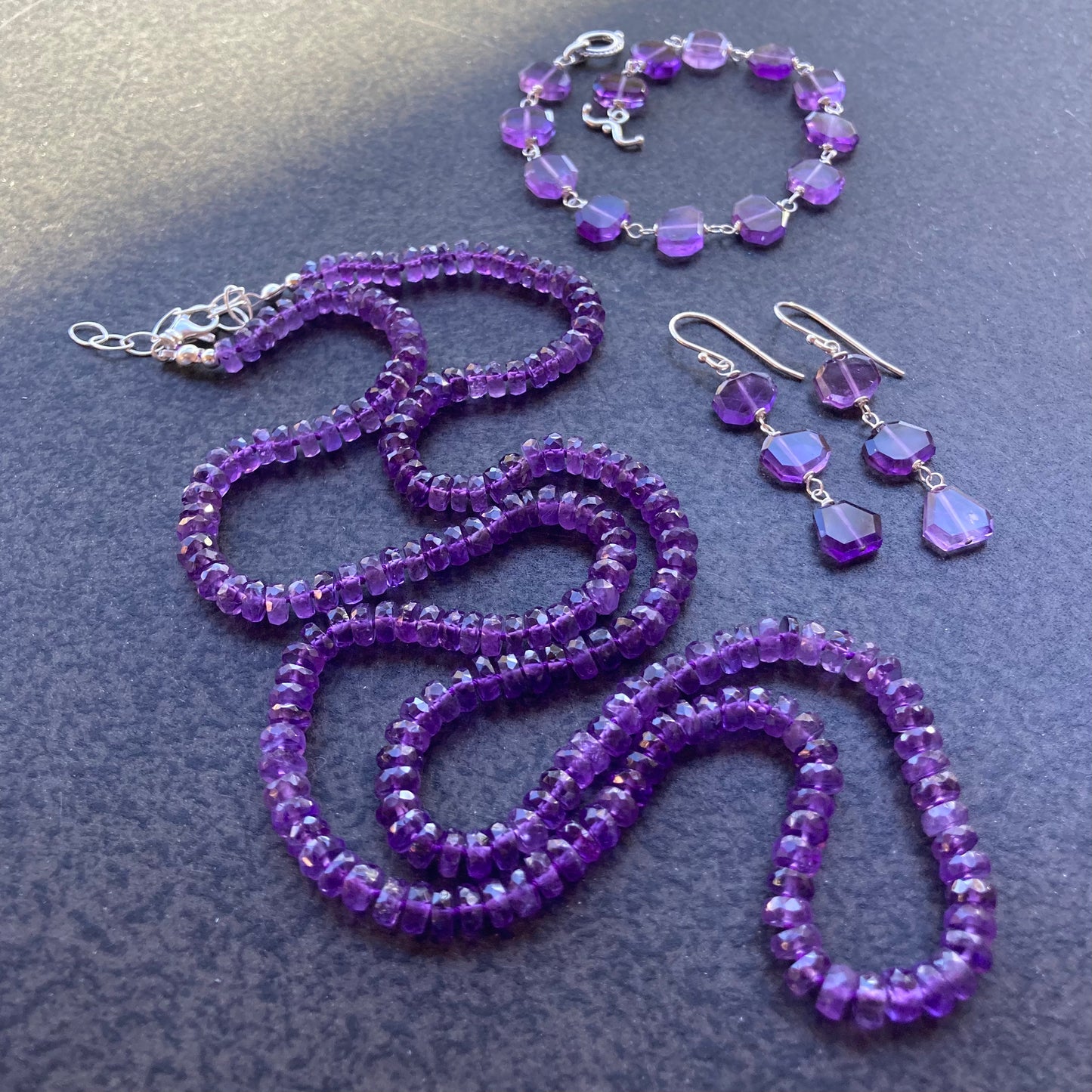 Amethyst Long Hand Knotted Silk Necklace