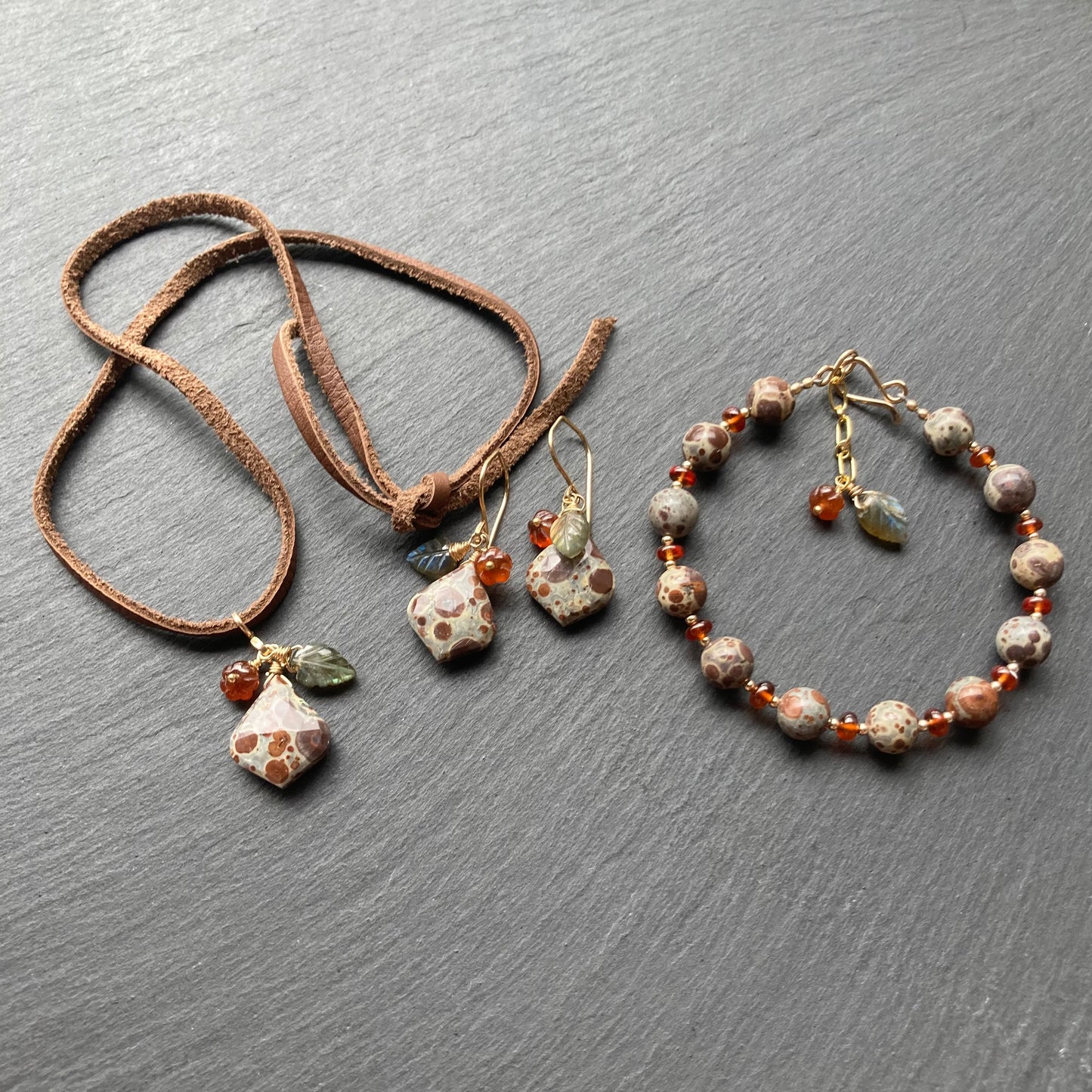 Asteroid Jasper, Hessonite Garnet & Gold Autumn Harvest Earrings