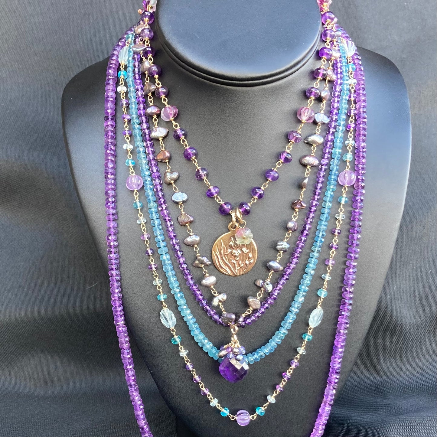 Aqua Kyanite Hand Knotted Silk Necklace