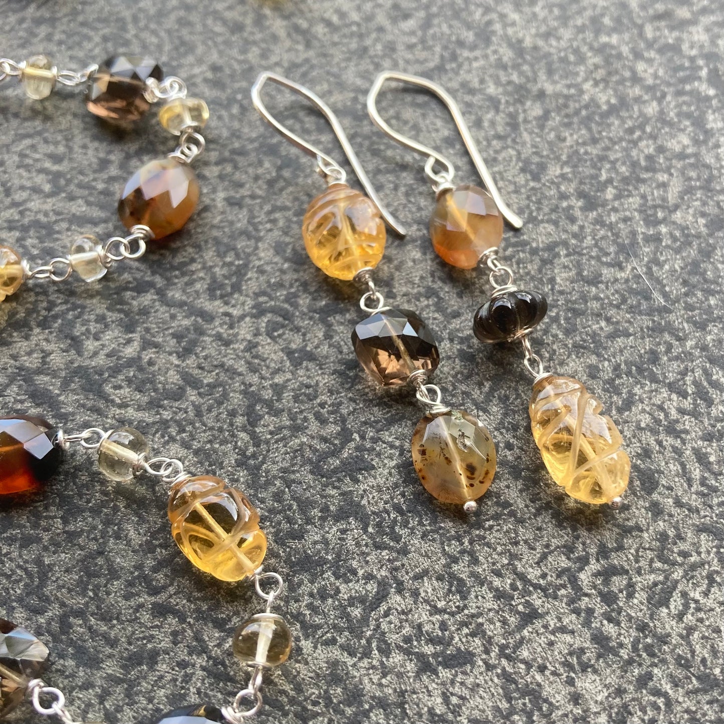 Montana Agate, Citrine, Smoky Quartz & Sterling Silver Necklace