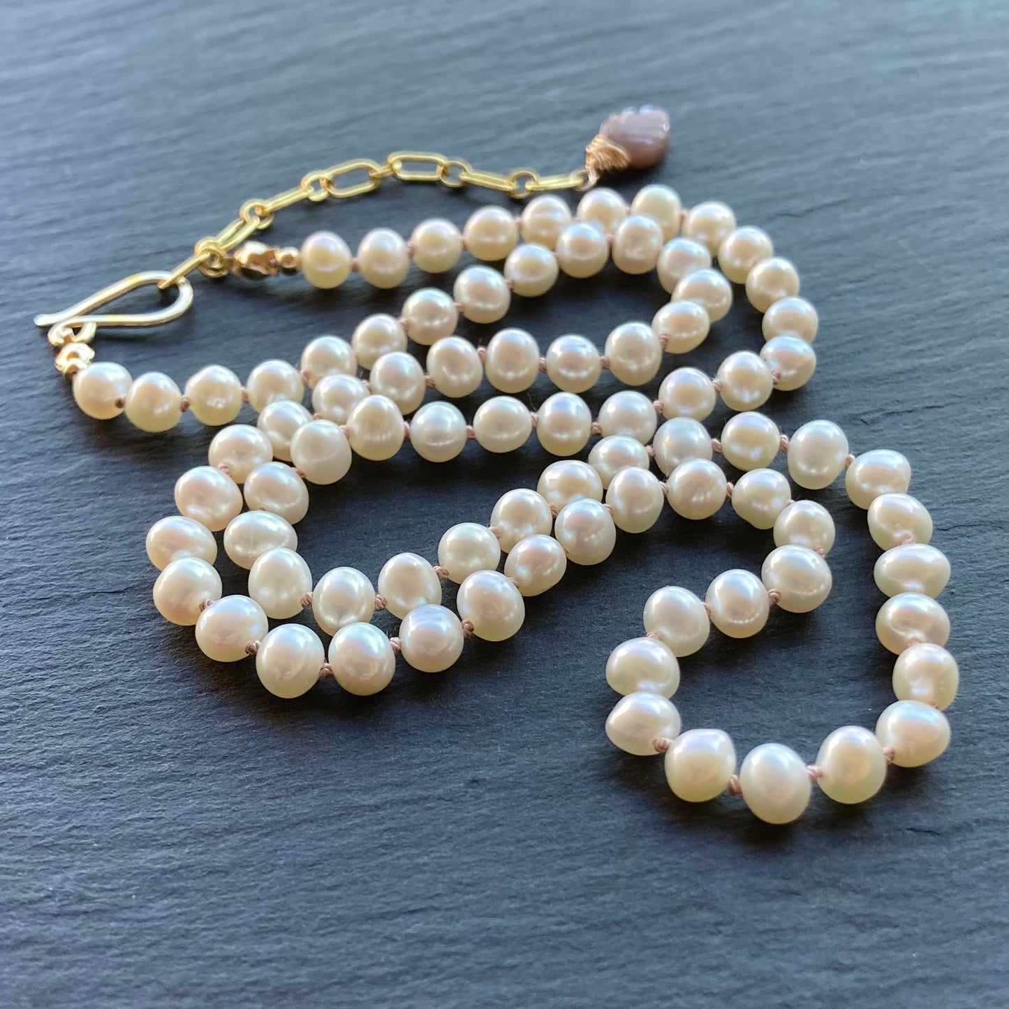 Freshwater Pearl Hand Knotted Blush Silk Choker