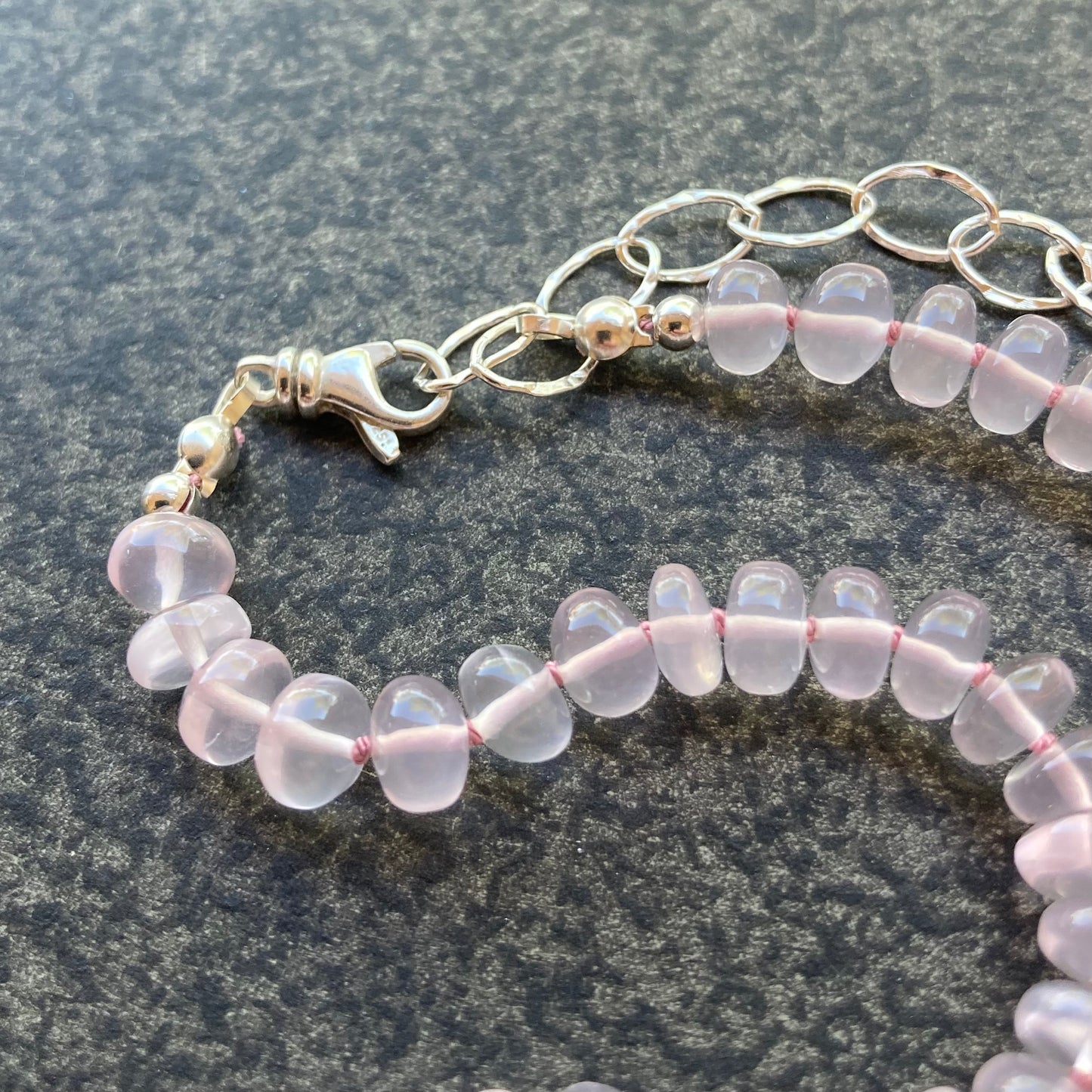 Rose Quartz Hand Knotted Silk Necklace