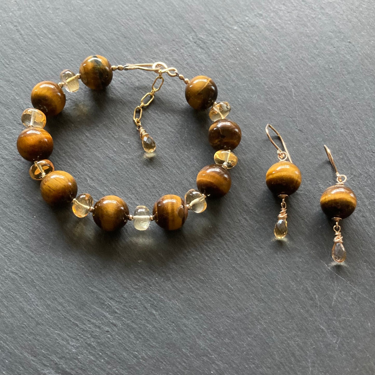 Tiger’s Eye, Citrine & Gold Bracelet