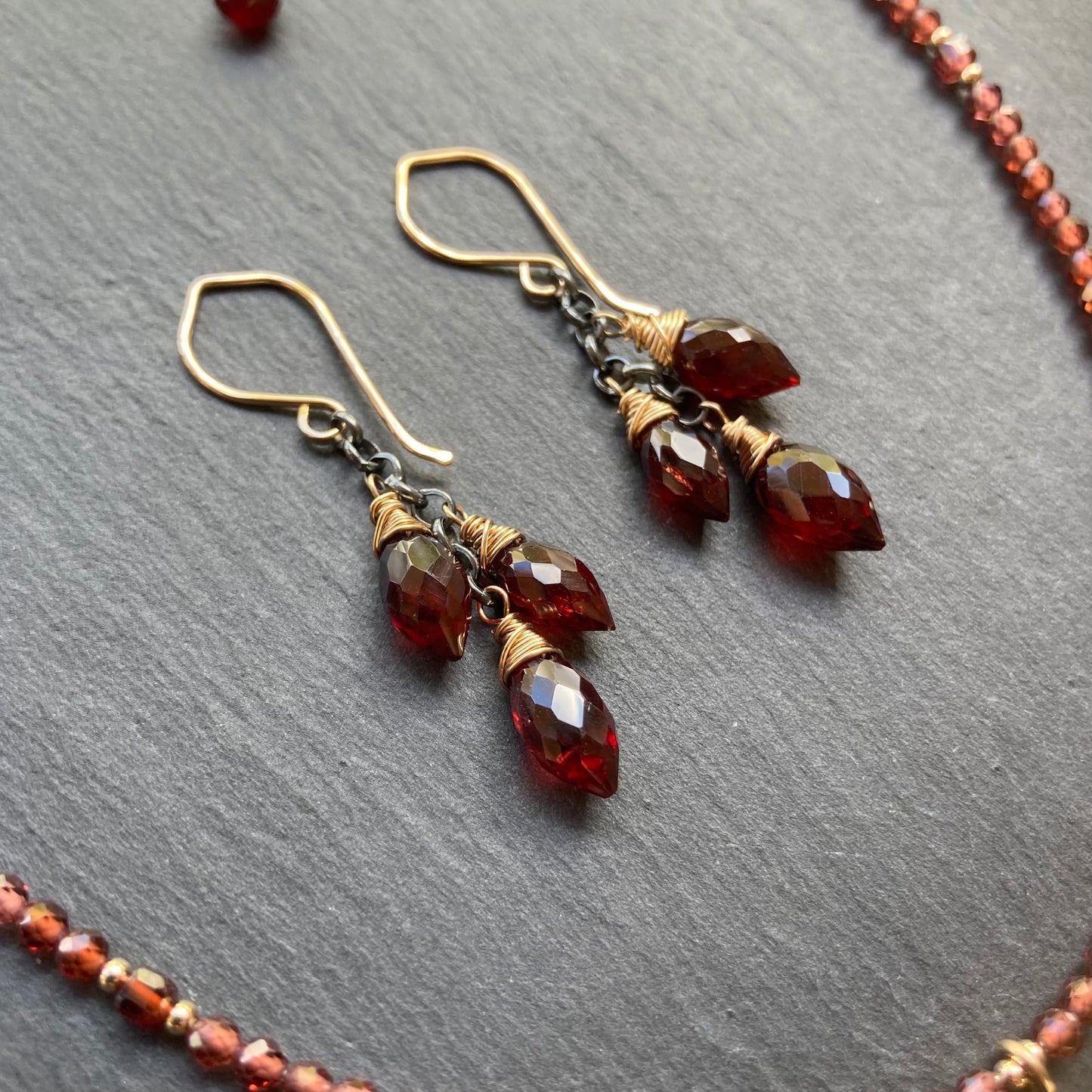 Malaya Garnet, Gold & Bronze Heart Pendant Choker
