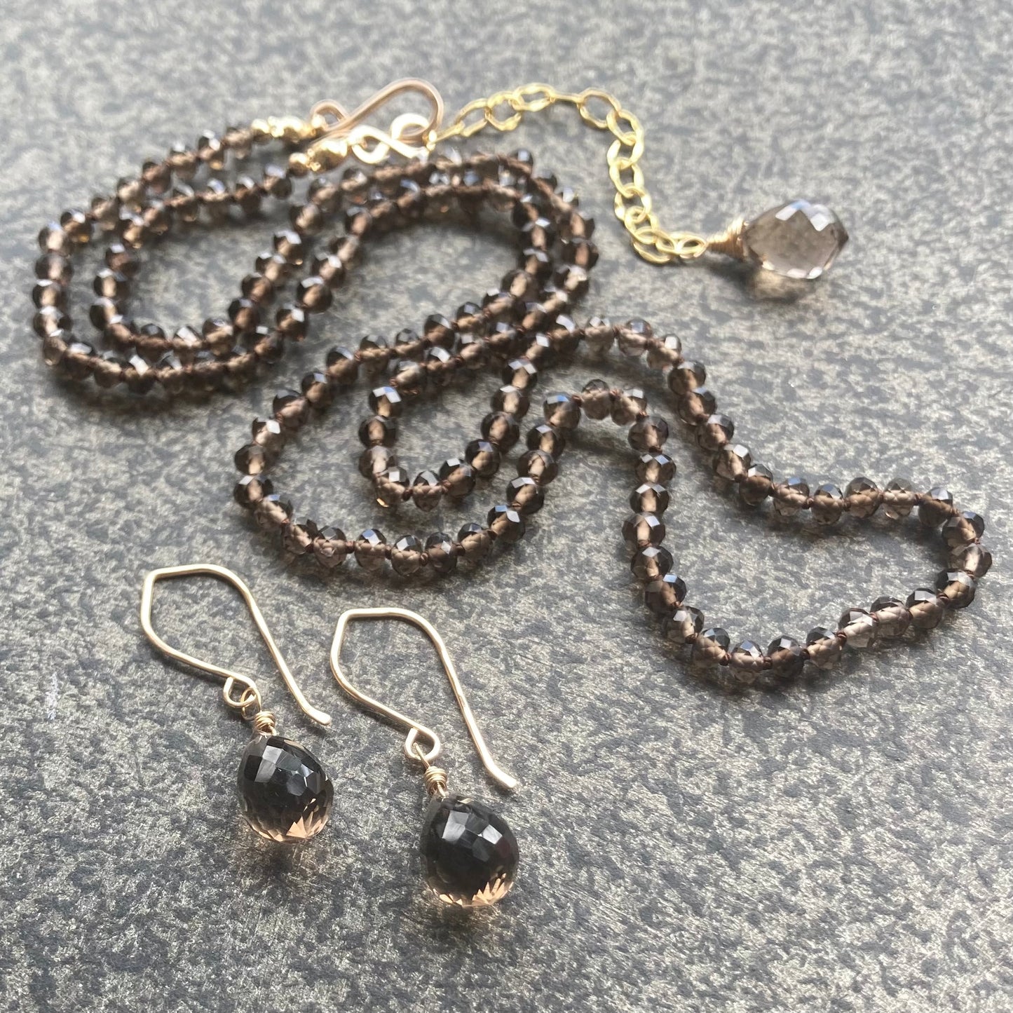 Smoky Quartz Hand Knotted Silk Necklace