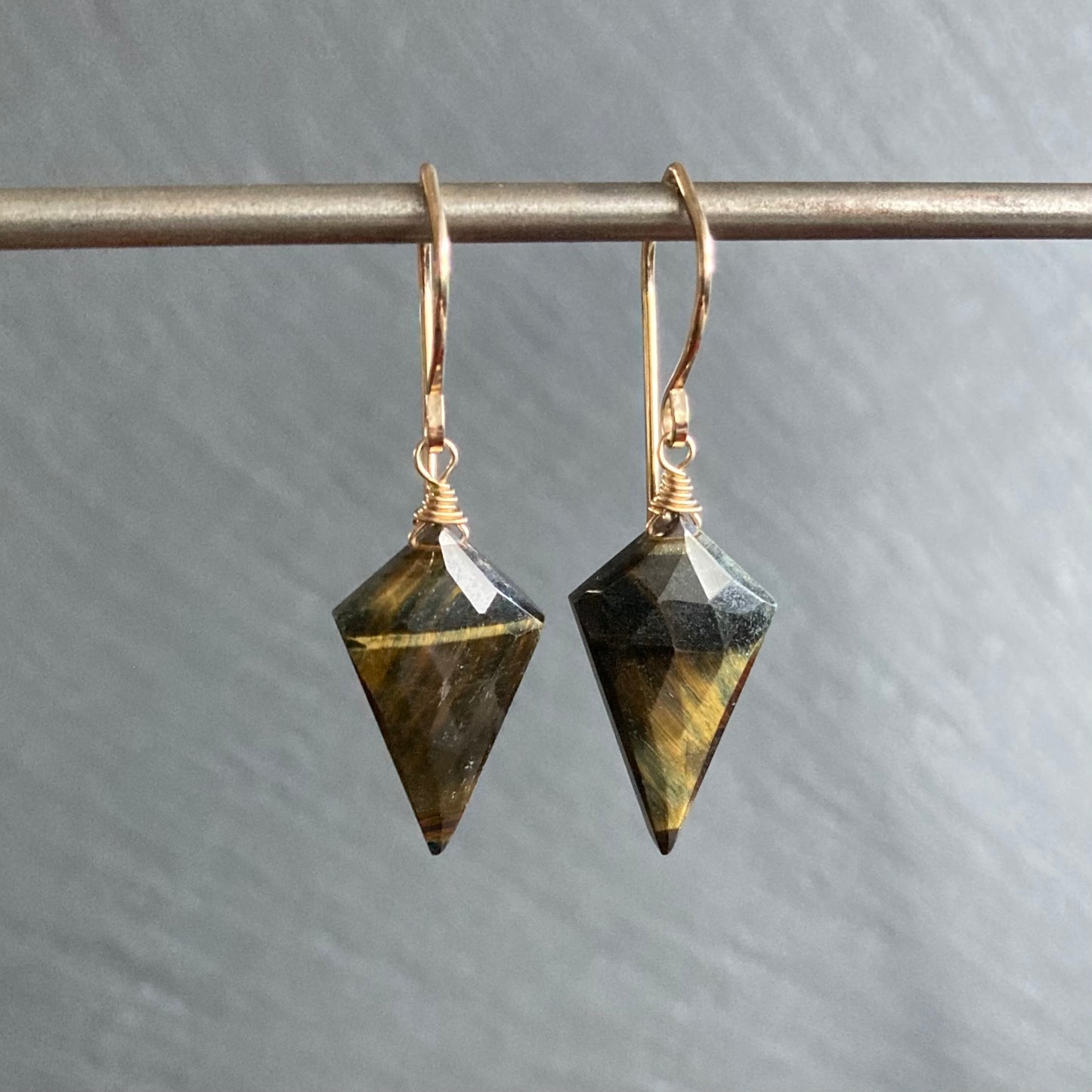 Black Tiger Eye & Gold Arrowhead Earrings