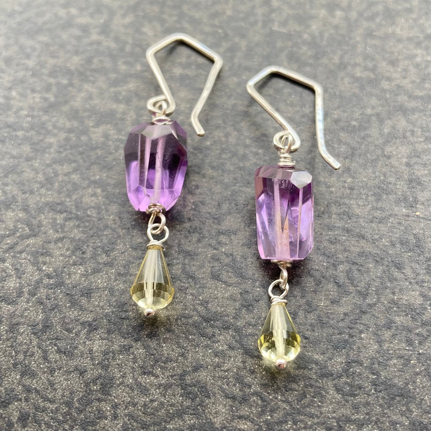Amethyst, Lemon Quartz & Sterling Silver Earrings