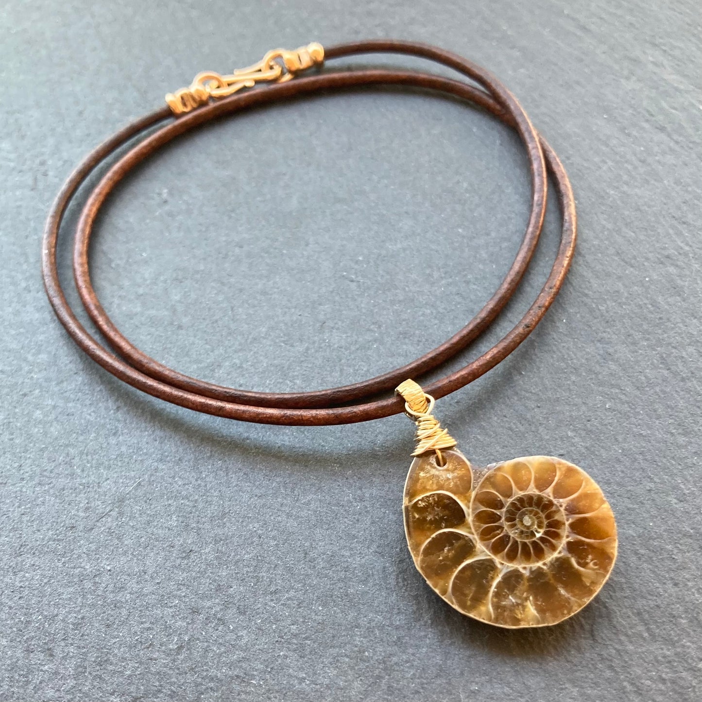 Natural Ammonite & Bronze Leather Choker