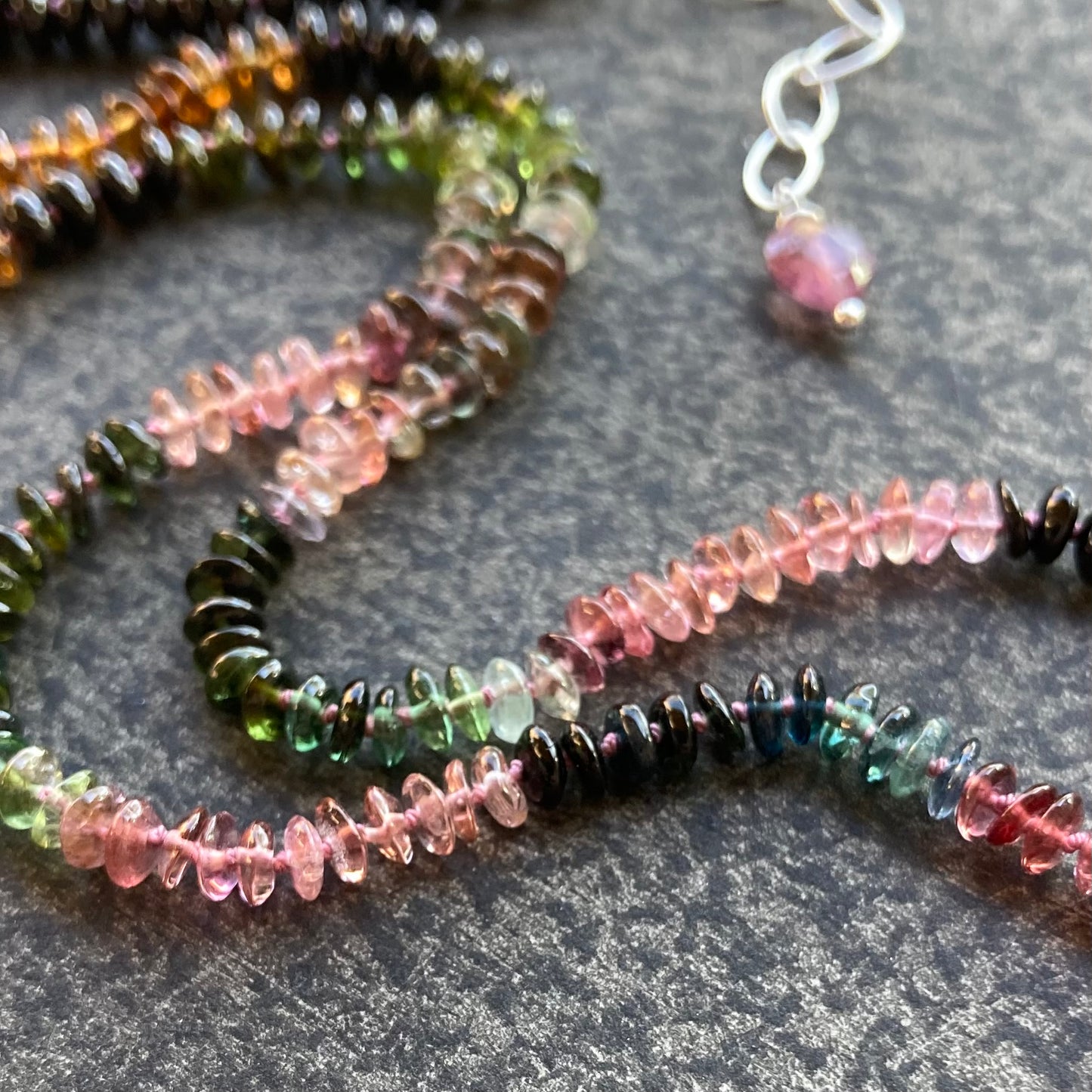 Ombré Tourmaline Hand Knotted Silk Necklace