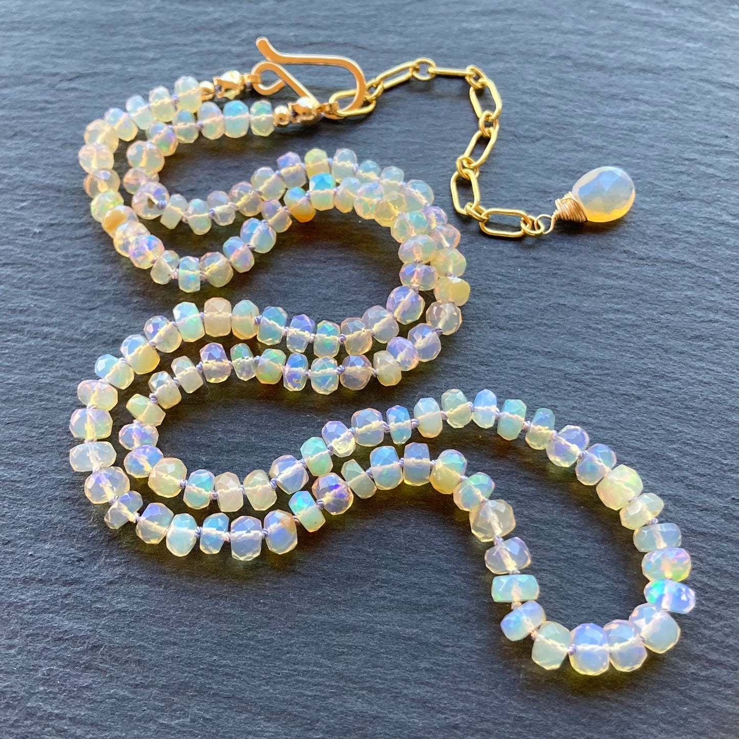 Ethiopian Opal Hand Knotted Lilac Silk Necklace