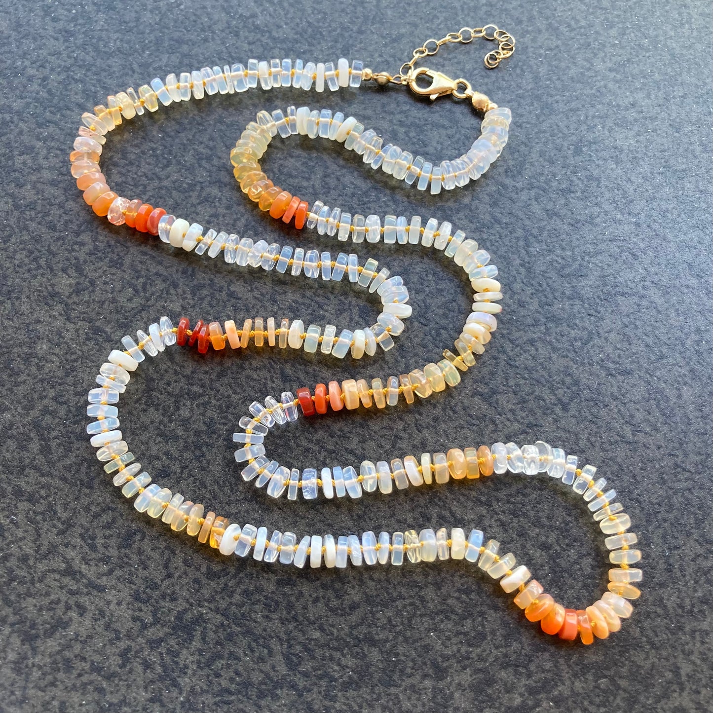 Fire Opal Hand Knotted Silk Necklace