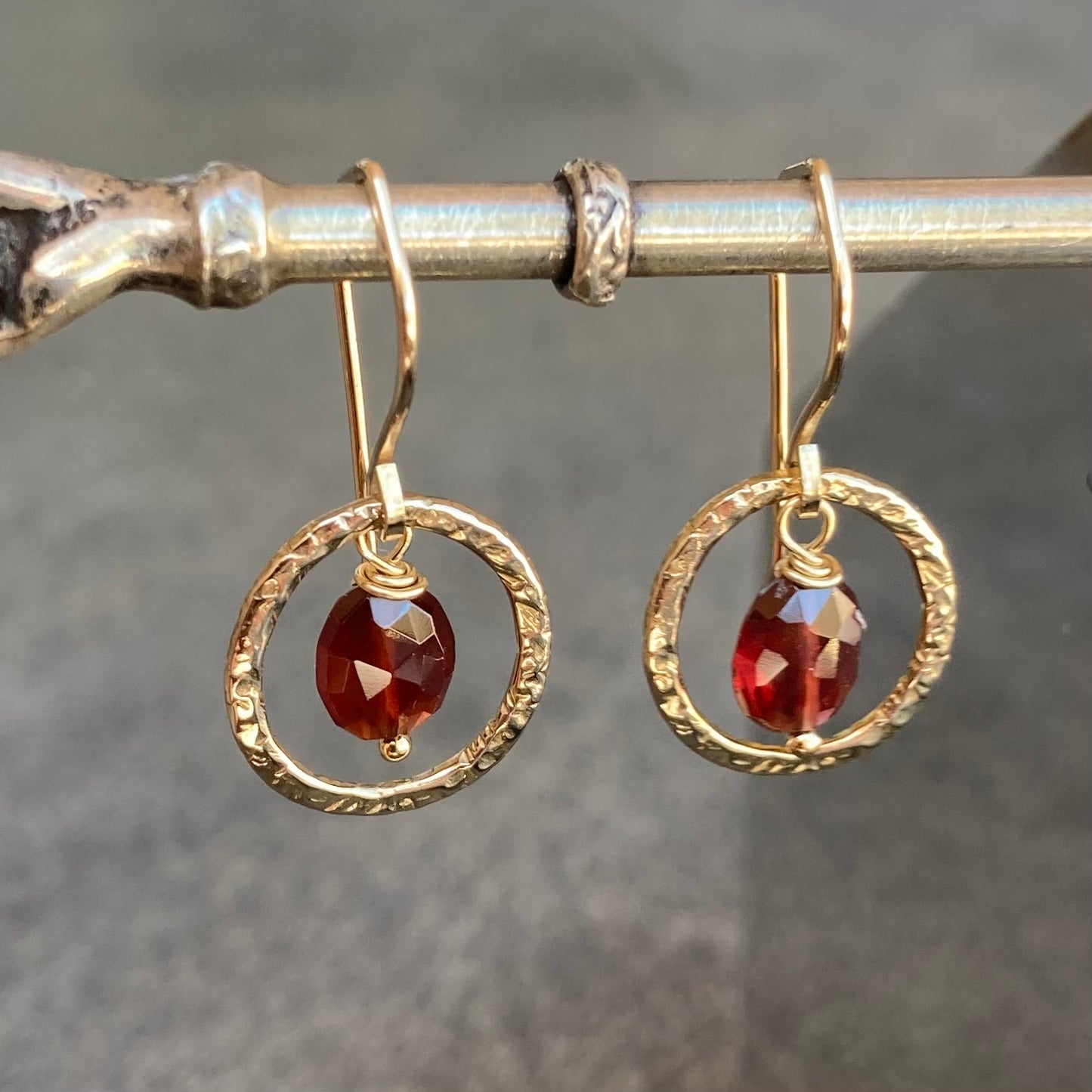Mozambique Garnet, Gold & Bronze Hoops