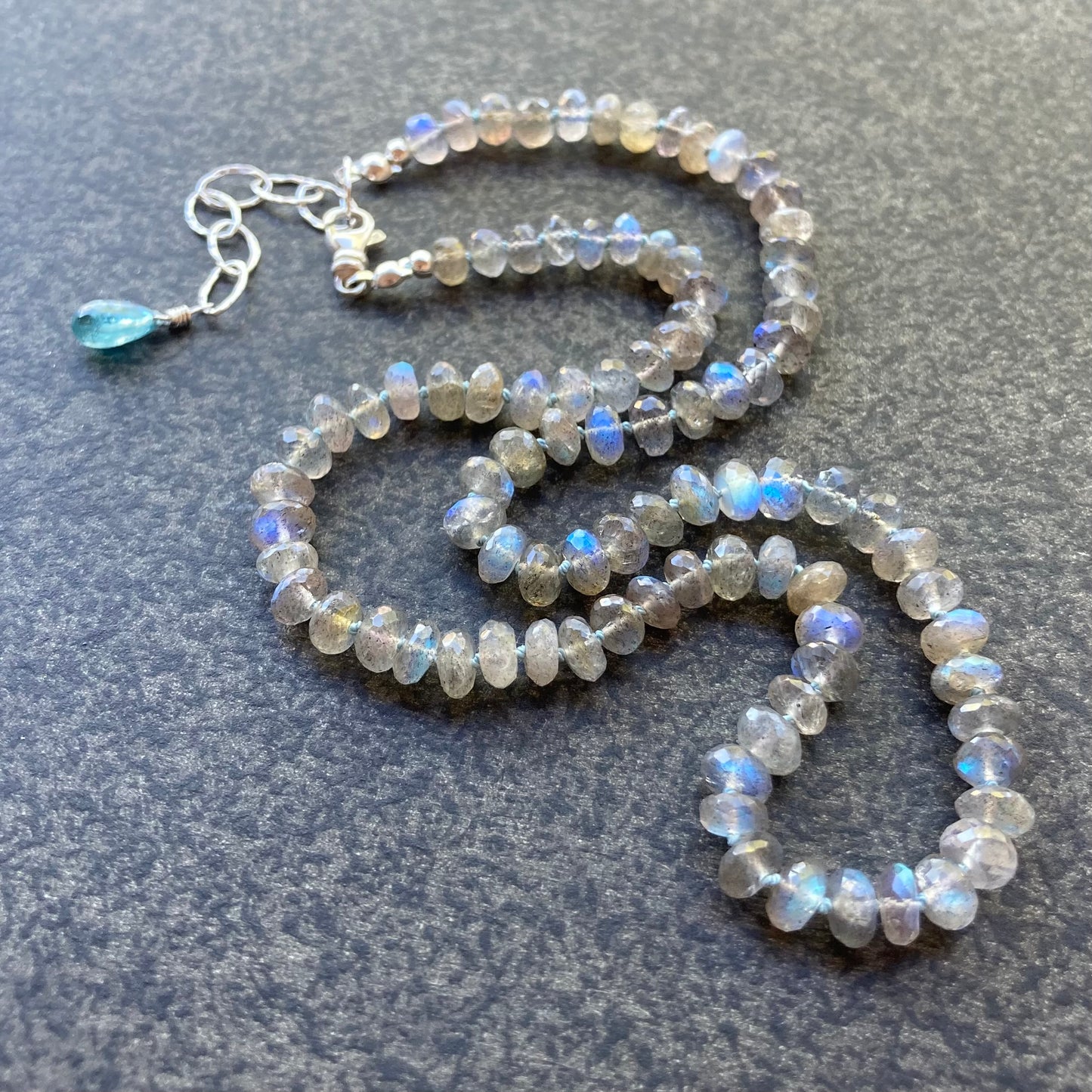 Labradorite Hand Knotted Aqua Silk Choker