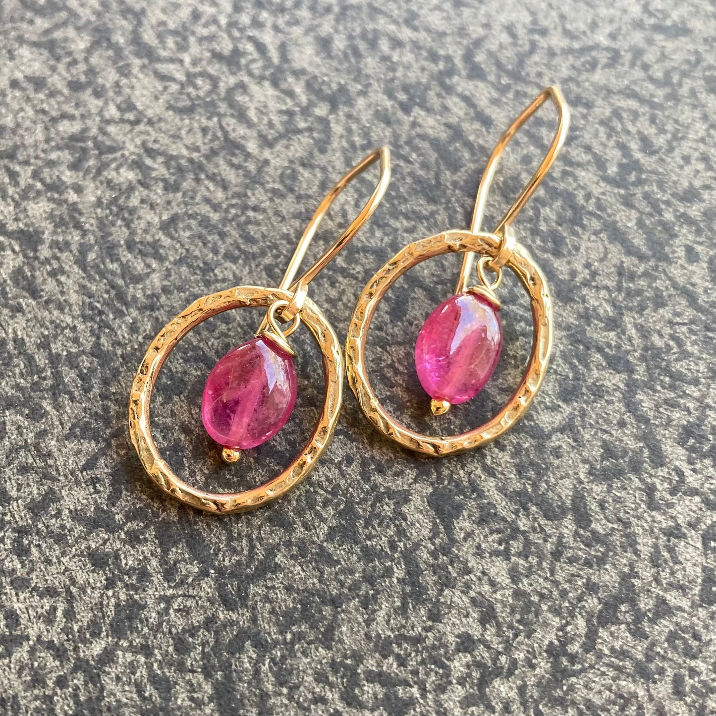 Pink Sapphire, Gold & Bronze Hoops