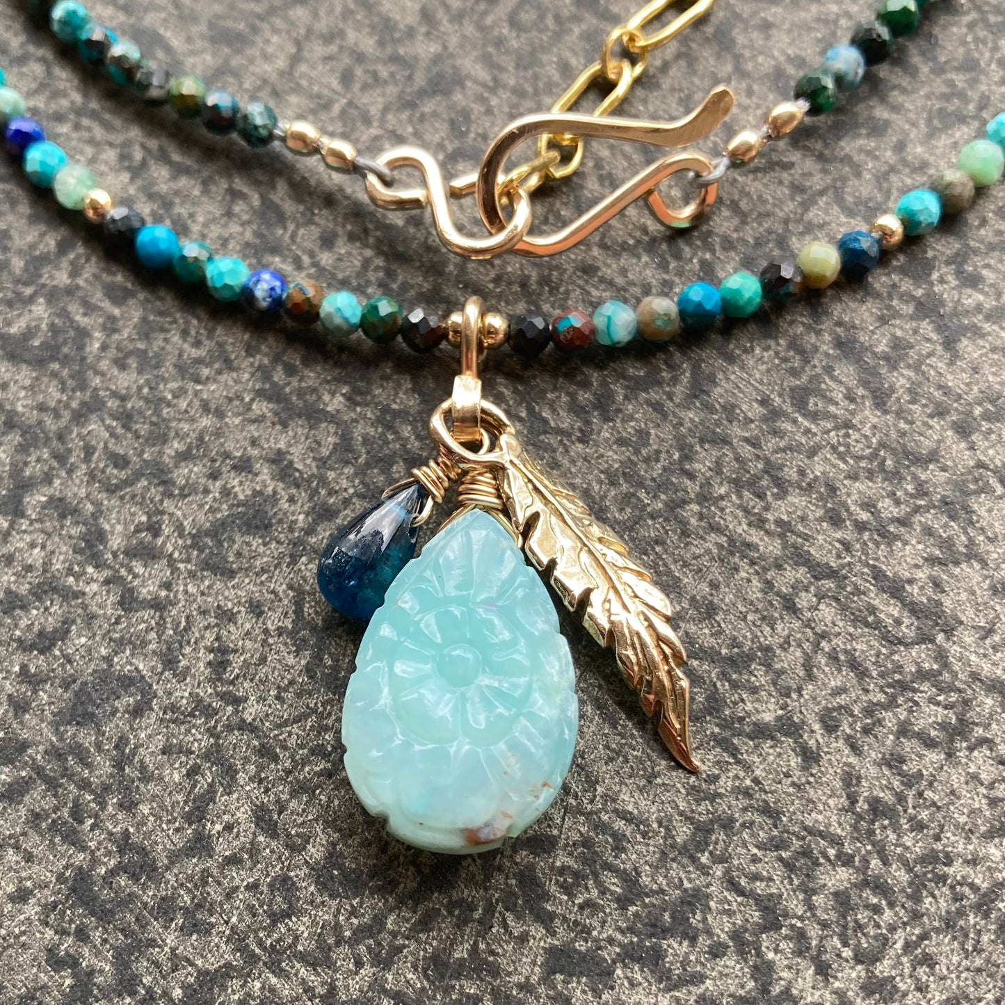 Chrysocolla, Gold & Aquaprase Pendant Charm Necklace
