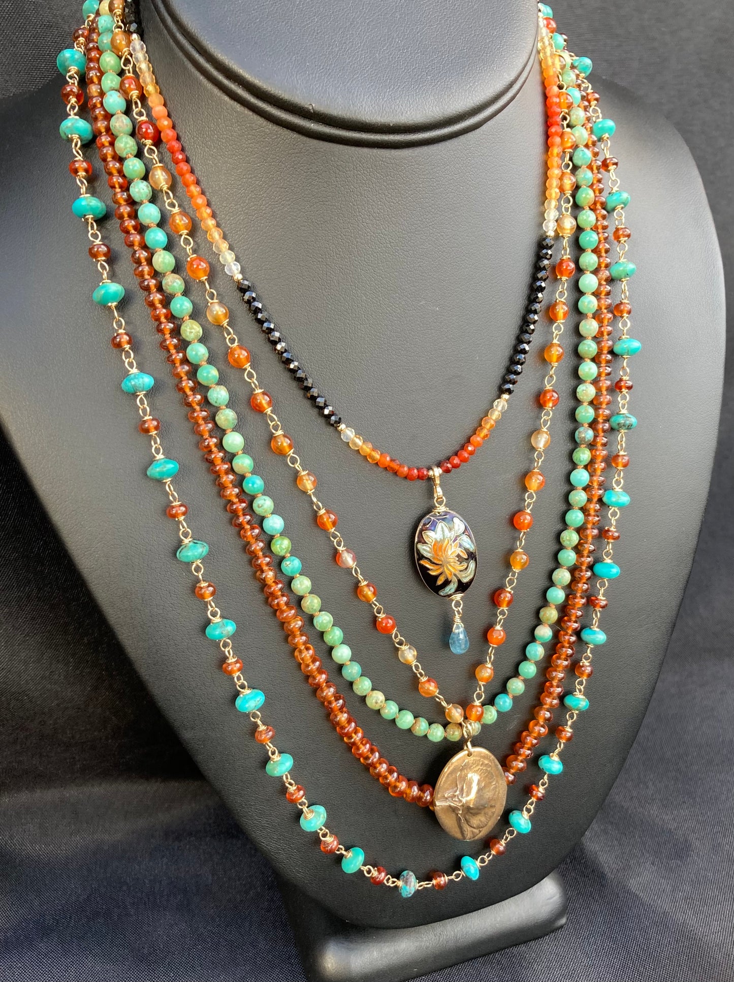 Tibet Turquoise, Hessonite & Gold Necklace