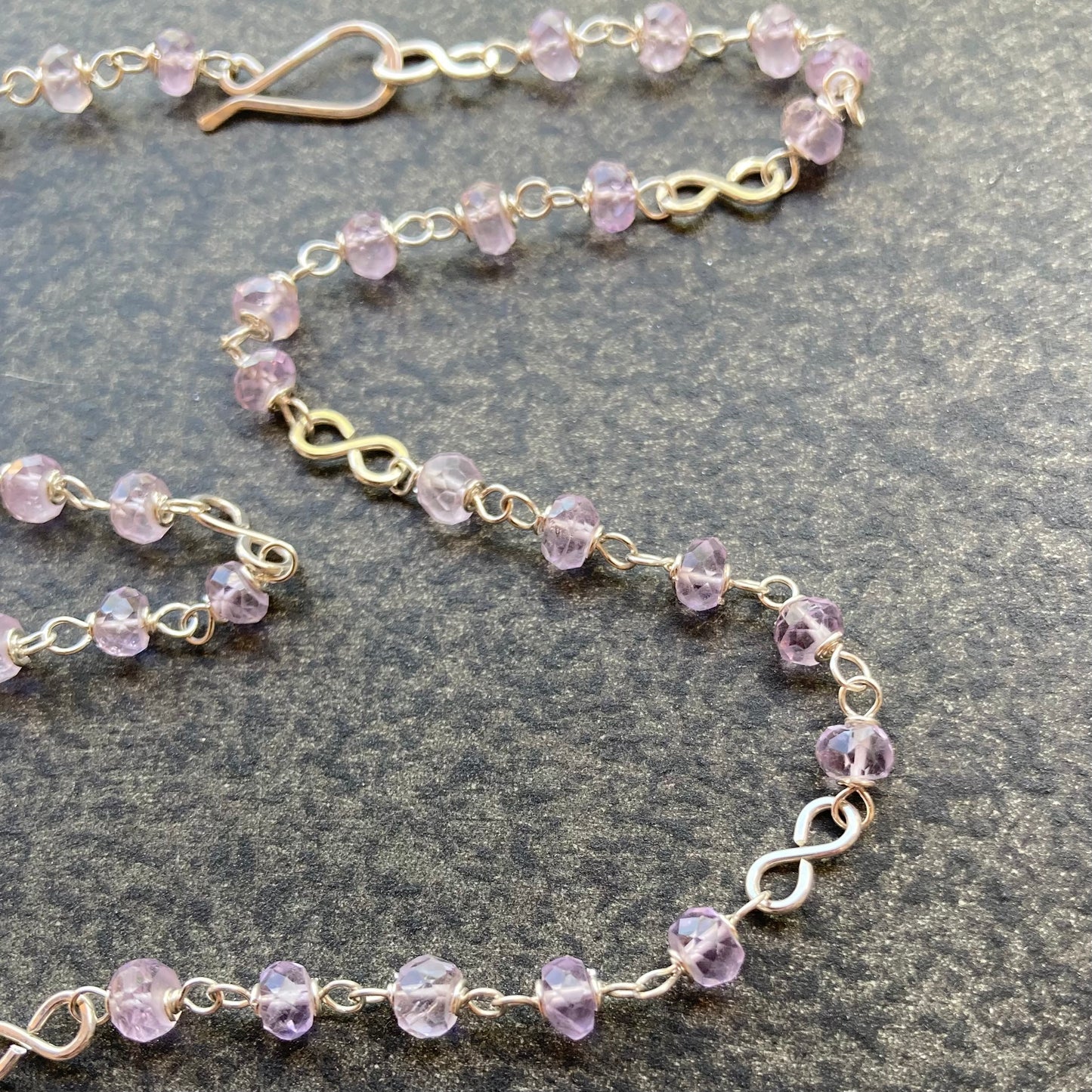 Pink Amethyst & Sterling Silver Butterfly Infinity Necklace