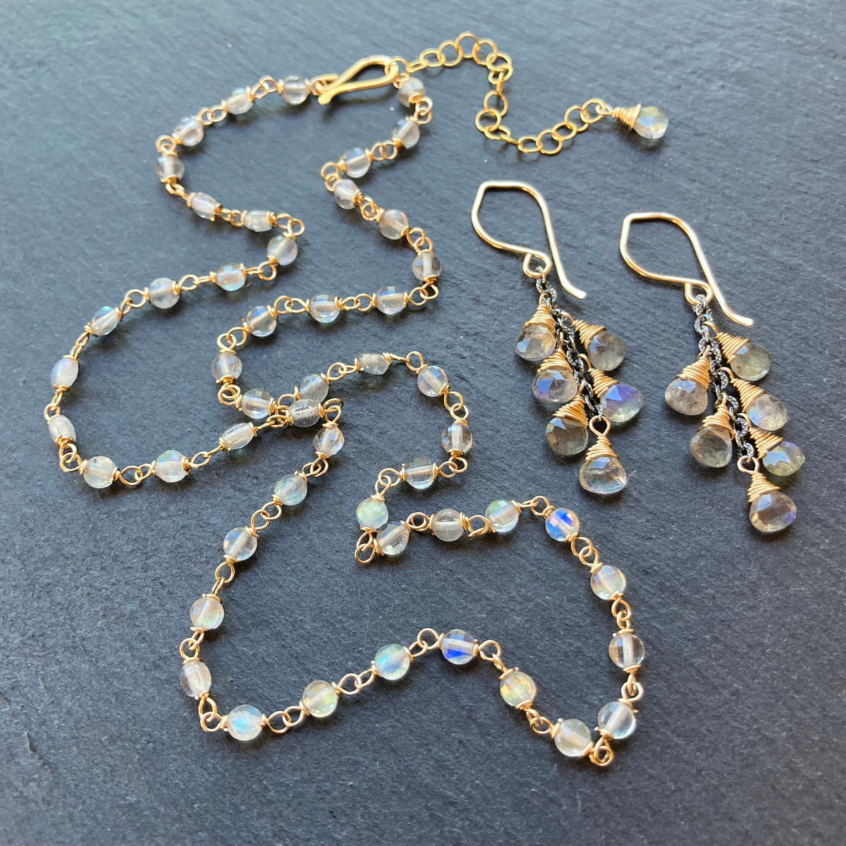 Labradorite & Mixed Metal Cascade Earrings