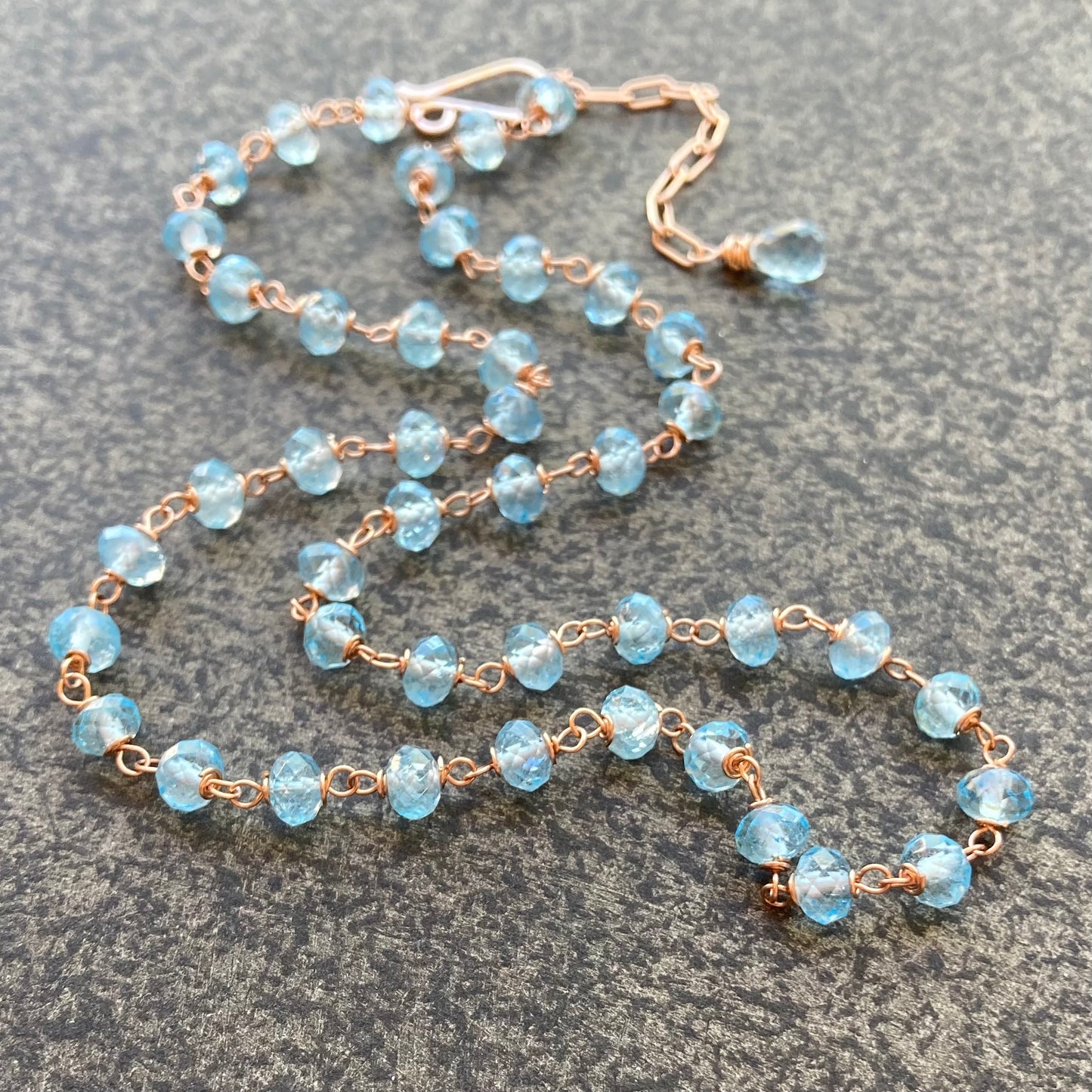 Swiss Blue Topaz & Rose Gold Necklace
