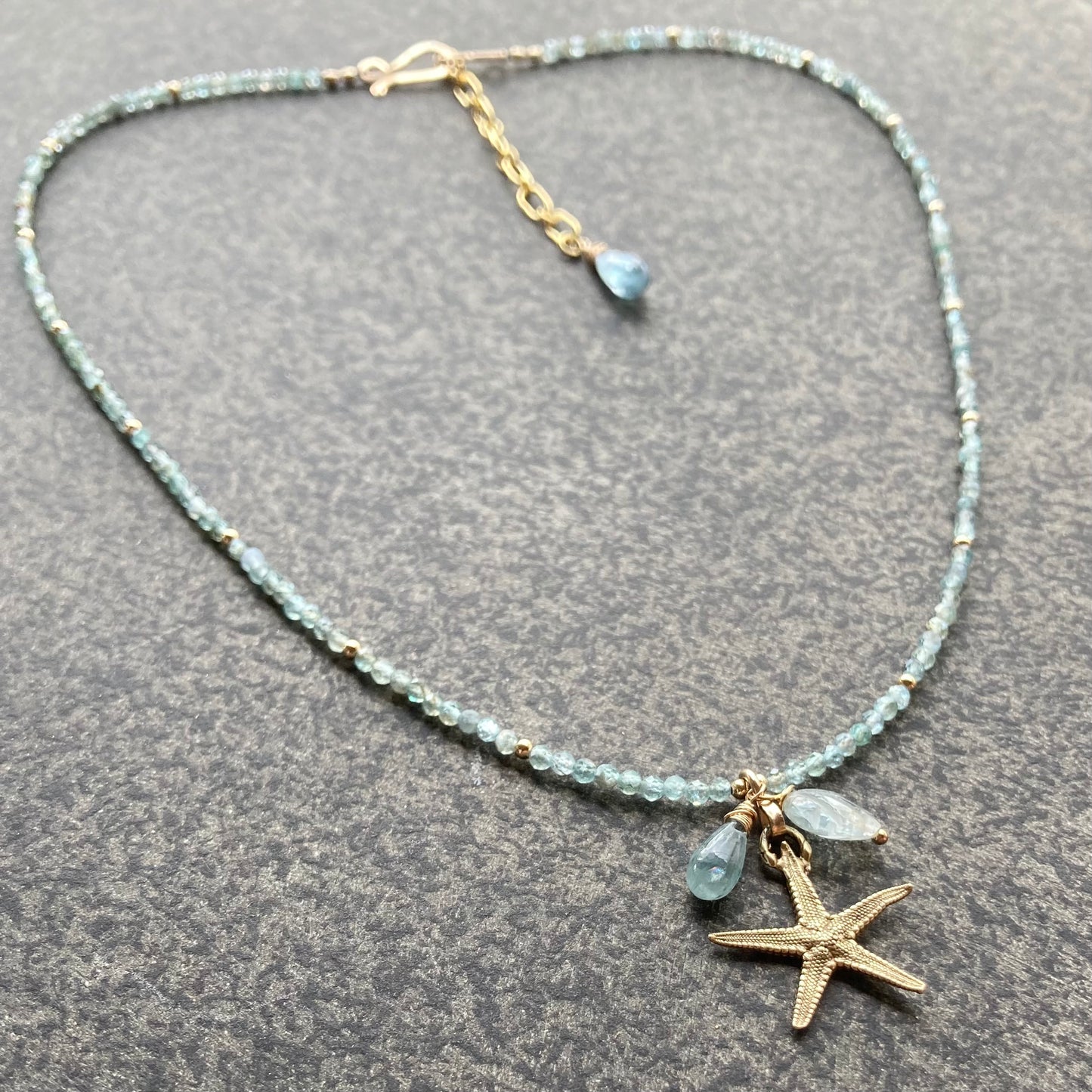 Aqua Apatite, Gold & Bronze Sea Star Charm Necklace