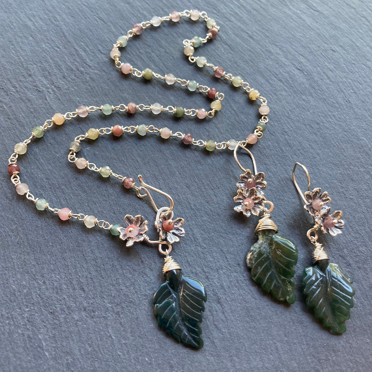Indian Agate & Sterling Silver Winter Blossom Earrings