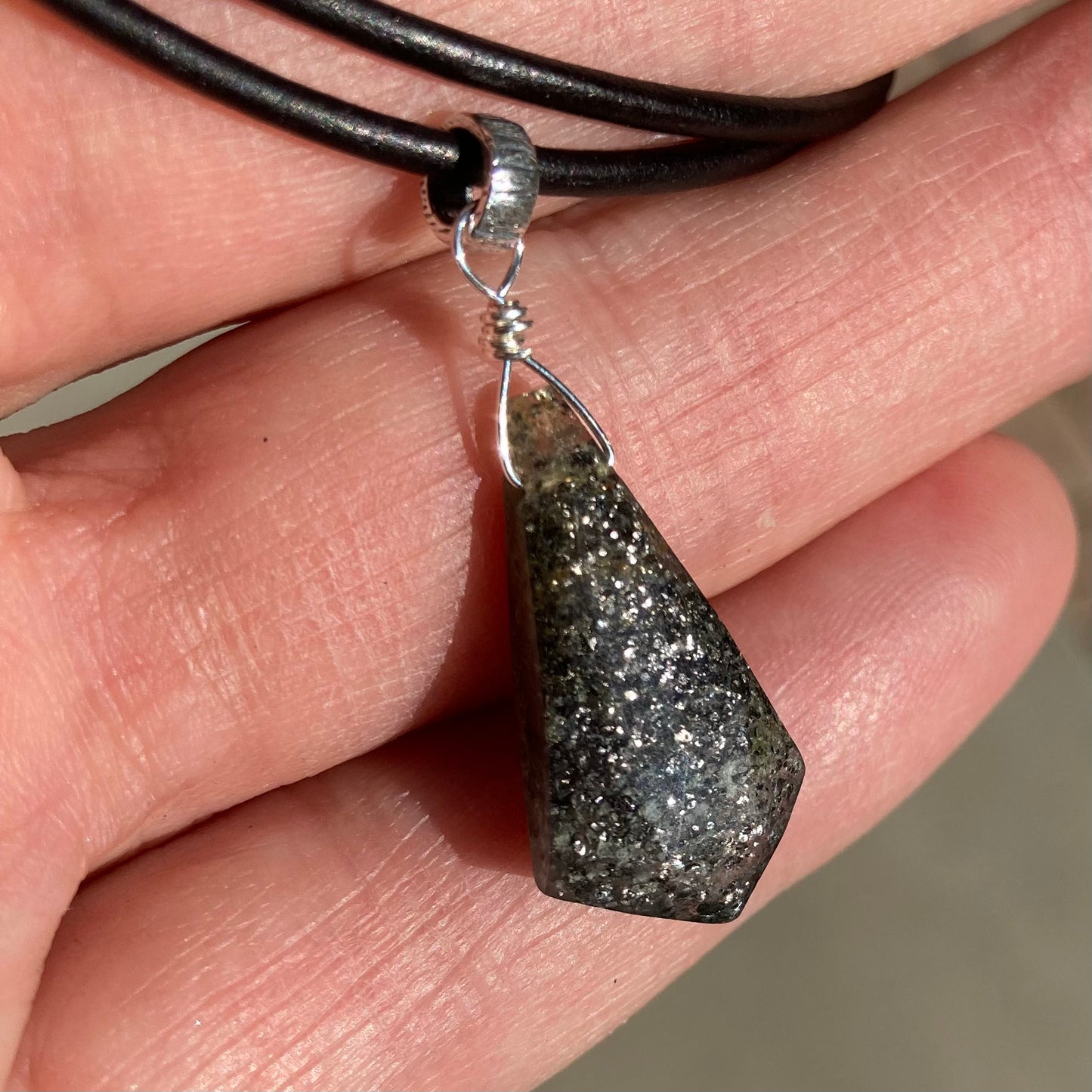 Black Sunstone & Sterling Silver Leather Choker