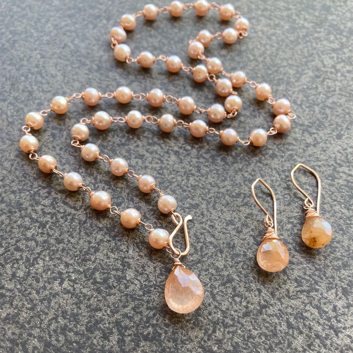 Pink Freshwater Pearl, Rose Gold & Copper Rutilated Quartz Convertible Pendant Necklace
