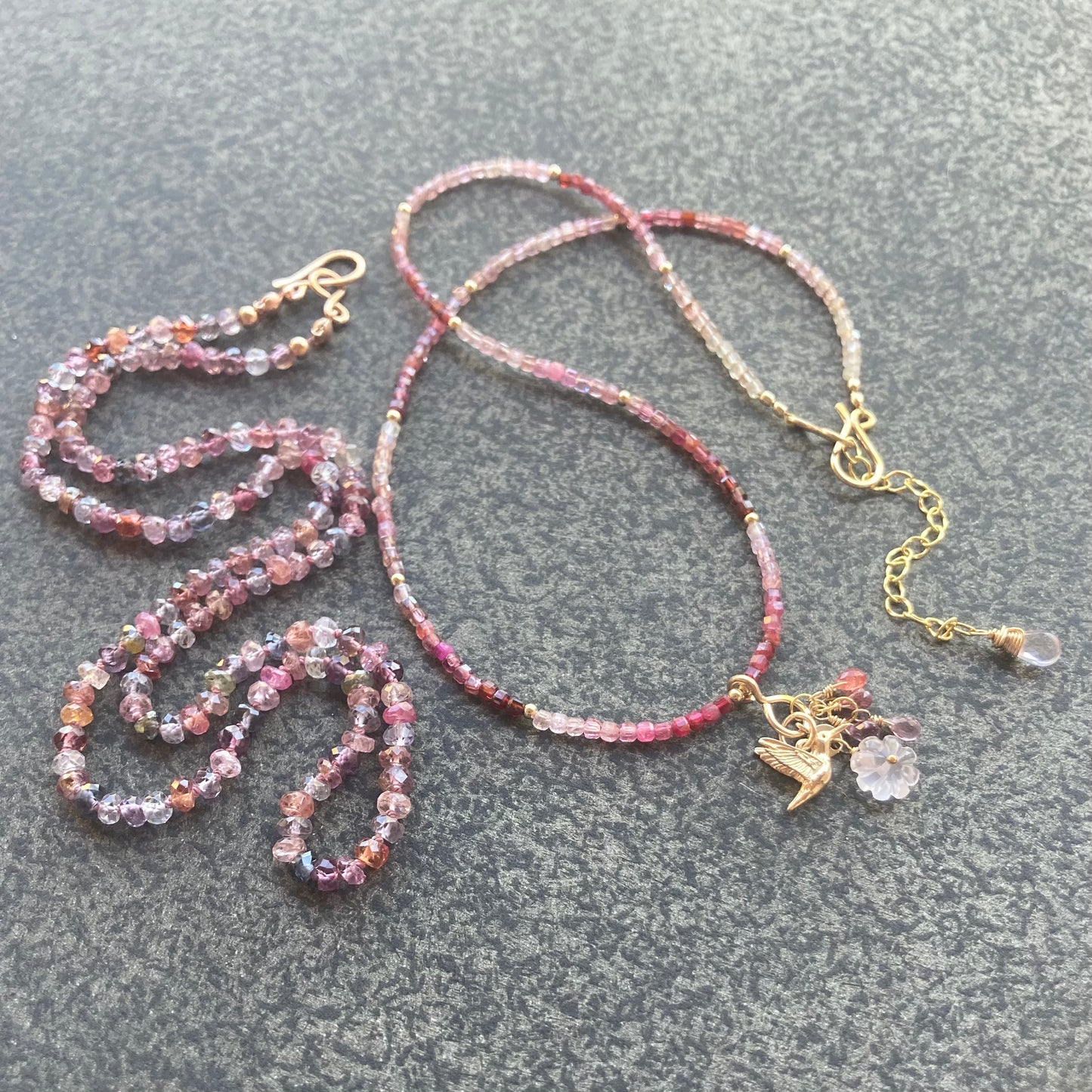 Multicolor Spinel “Confetti” Hand Knotted Silk Necklace