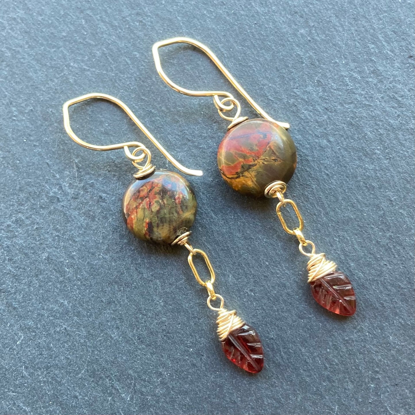 Red Creek Jasper, Mozambique Garnet & Gold Earrings