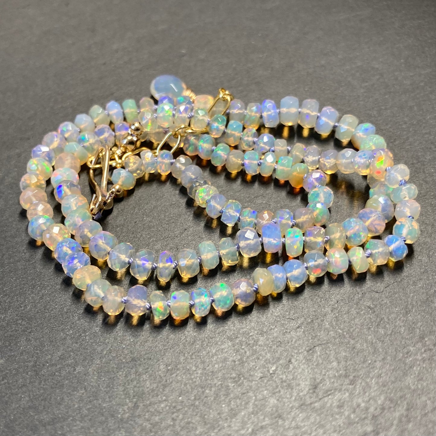 Ethiopian Opal Hand Knotted Lilac Silk Necklace