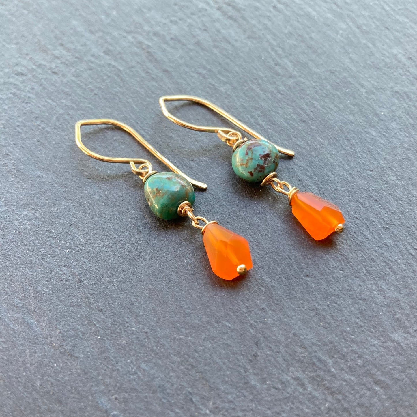 Hubei Turquoise , Carnelian & Gold Earrings