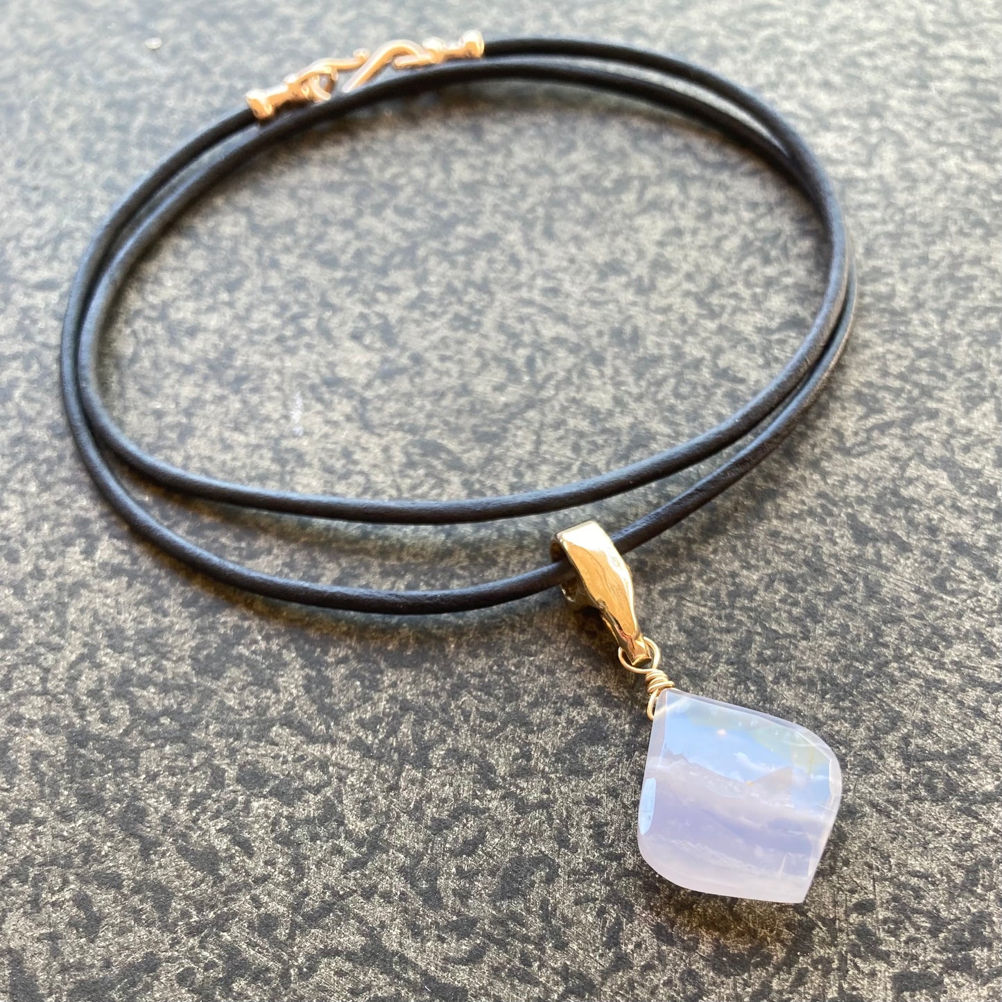 Blue Lace Agate & Bronze Leather Choker