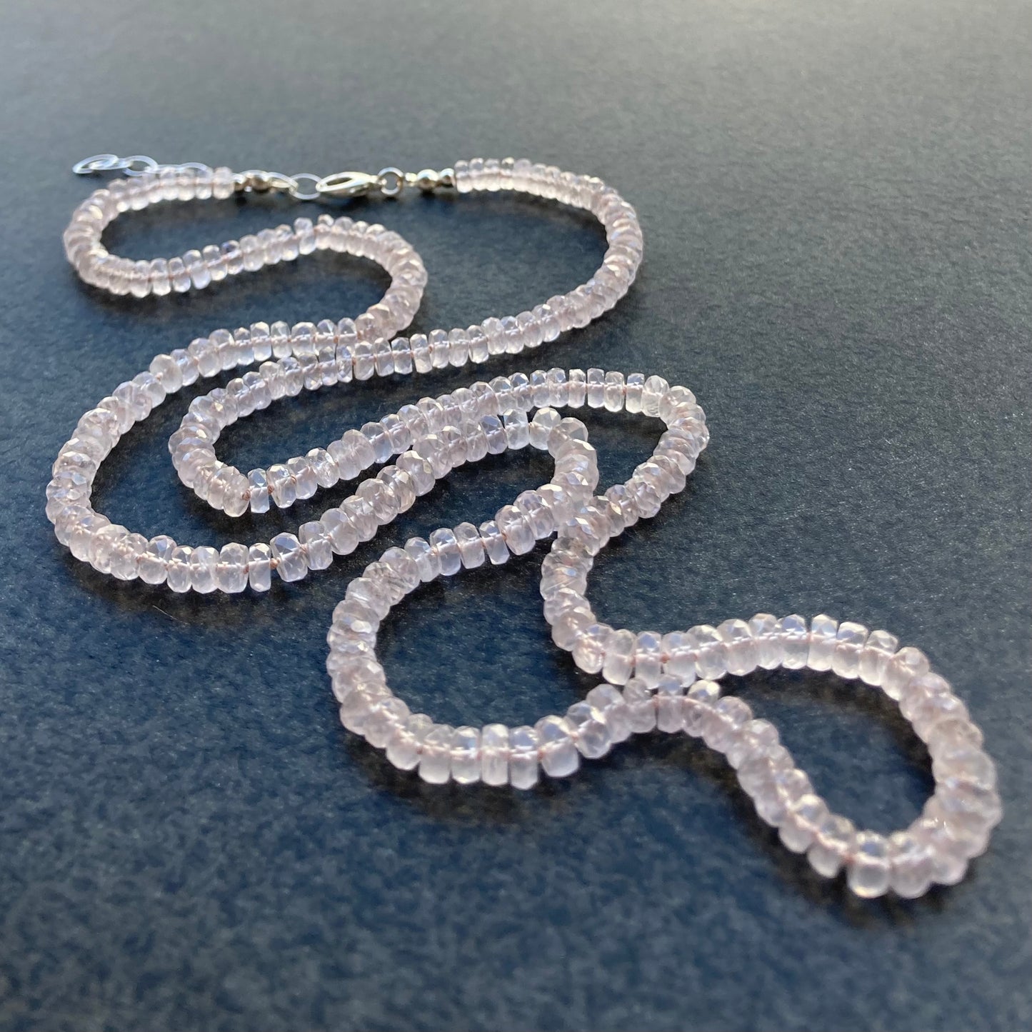 Rose Quartz Long Hand Knotted Silk Necklace