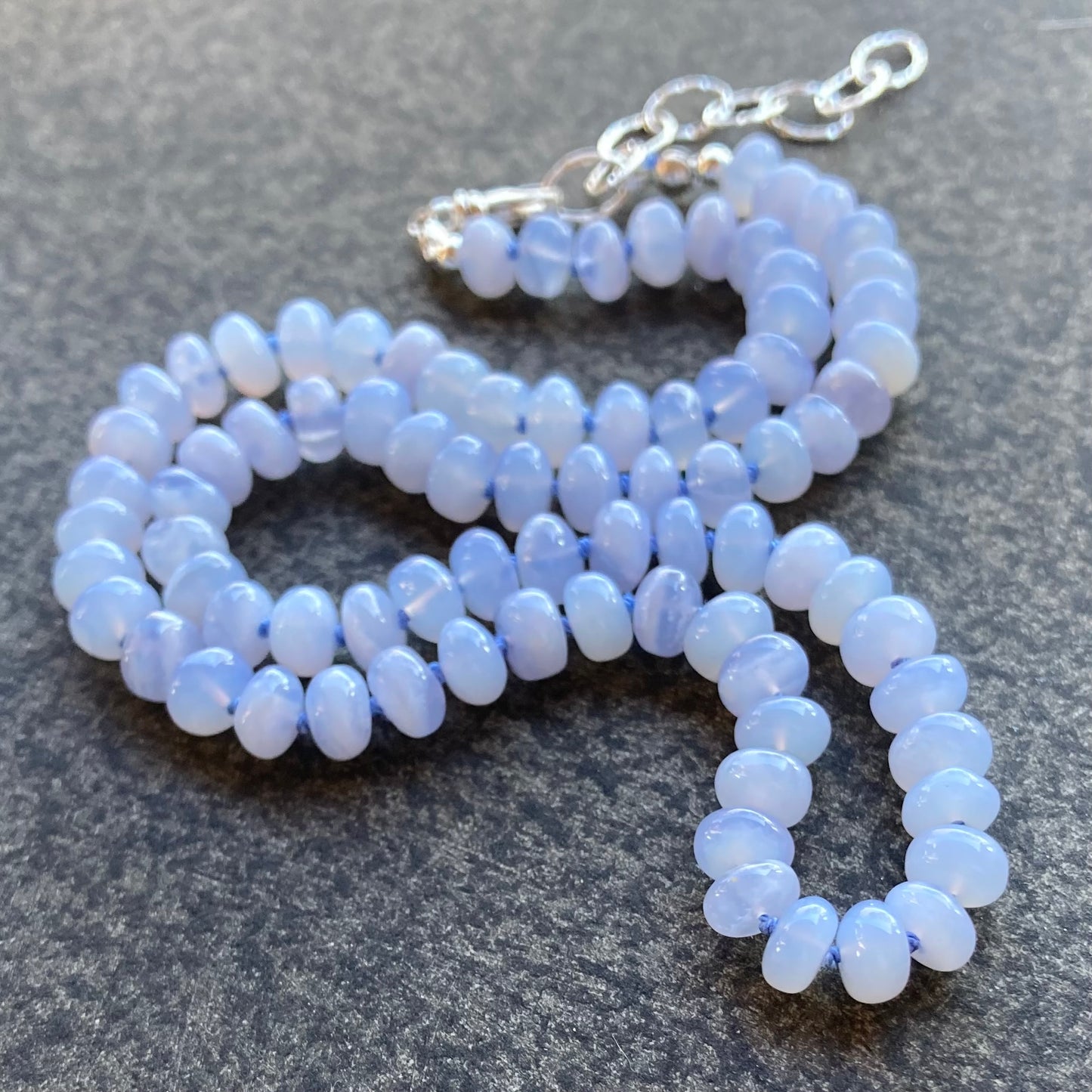 Blue Lace Agate Hand Knotted Silk Necklace