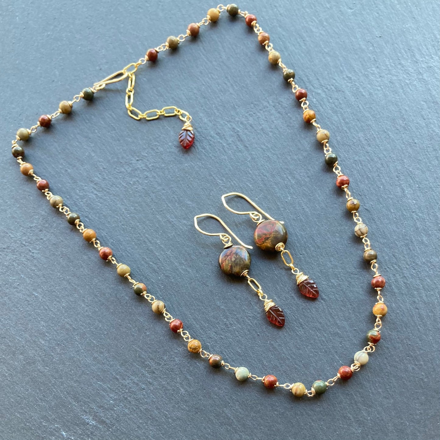Red Creek Jasper, Mozambique Garnet & Gold Earrings